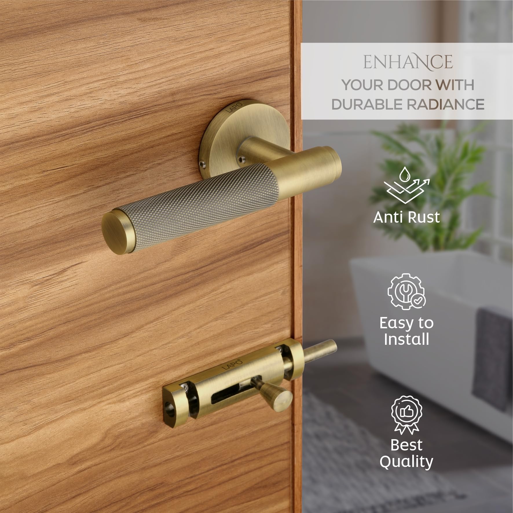 LAPO Antique Bathroom Door Lock - Keyless & Brass -4