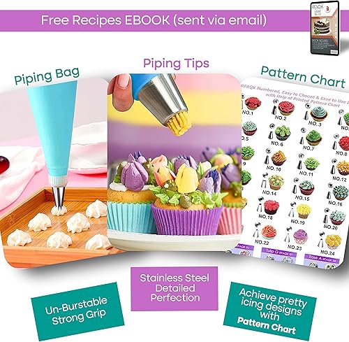 Miniatura 7 de RFAQK Juego de 230 piezas de suministros para decoración de pasteles, juego de decoración de pasteles con plato giratorio para pasteles, bolsas