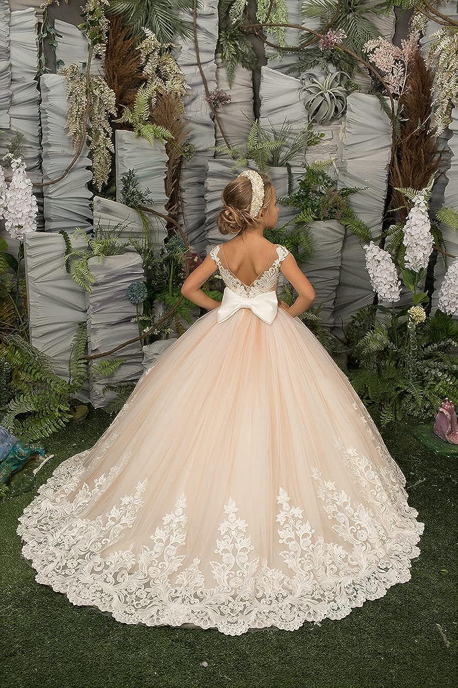 Vestidos de niña de Flores para Boda, Vestido de Fiesta de Encaje de Tul con Cuentas para Fiesta de niños, Vestido de graduación