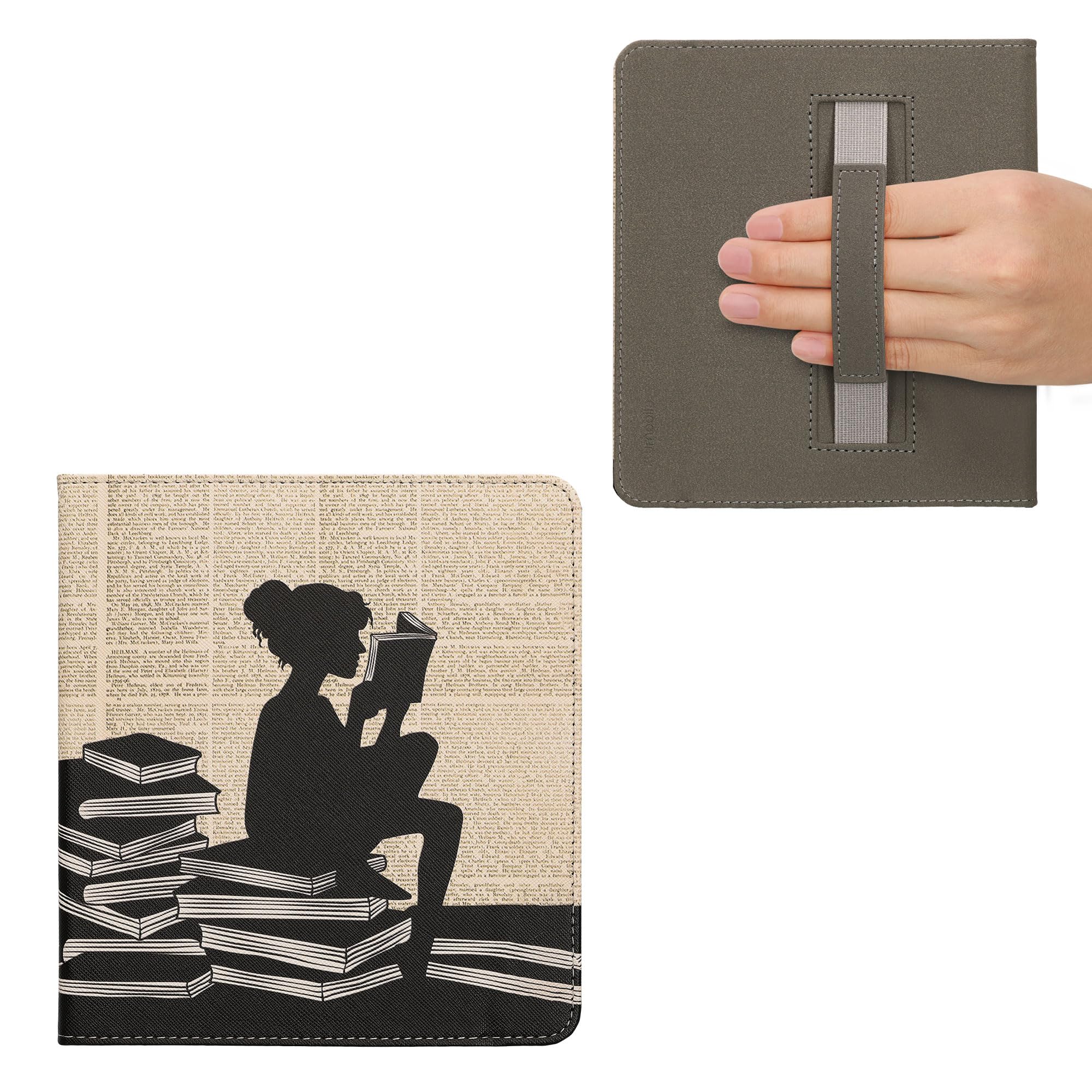 kwmobile Étui Compatible avec Kobo Forma Coque - Étui à Rabat magnétique Tablette eReader Similicuir avec Sangle - Noir-Beige