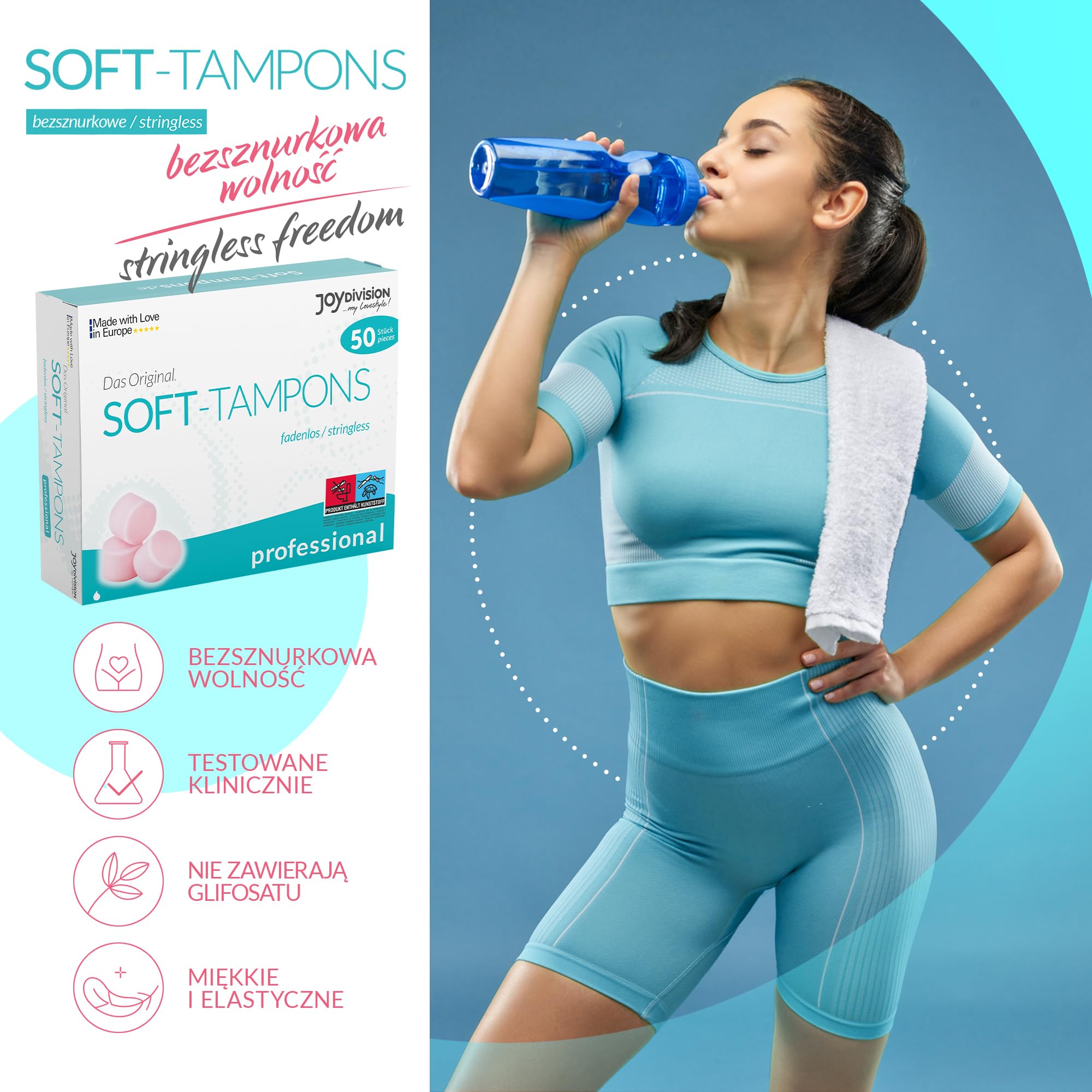 JOYDIVISION Soft-Tampons professional I 50 szt I Tampony bez sznurka do sportu, pływania i Spa I Gąbeczka menstruacyjna ultra soft I Łatwe wprowadzanie i usuwanie I Miękki tampon bez sznurka