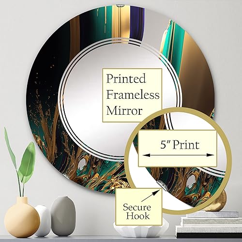 Miniatura 3 de Ágata verde y dorada III - Espejo de tocador, espejos de baño, espejos de pared para sala de estar, dormitorio, espejo redondo - Grande 24 x 24
