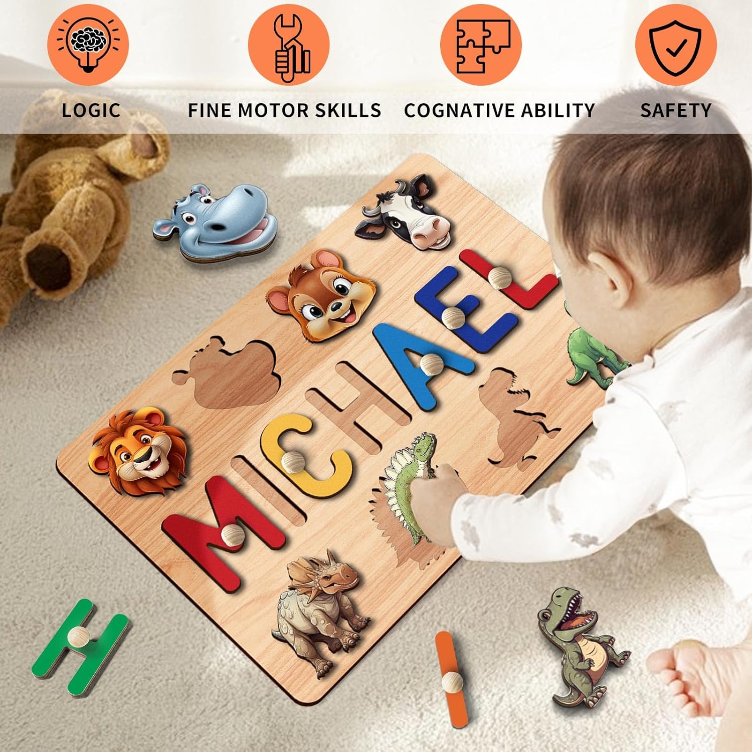 Name Puzzle for Kids Personalized Name Puzzles for Toddler Baby Easter Gifts Wooden Custom Baby Name Puzzle Gifts Toys for 1 2 3 Year Old Boys Girls 1st Birthday Gifts for Babies Toddlers