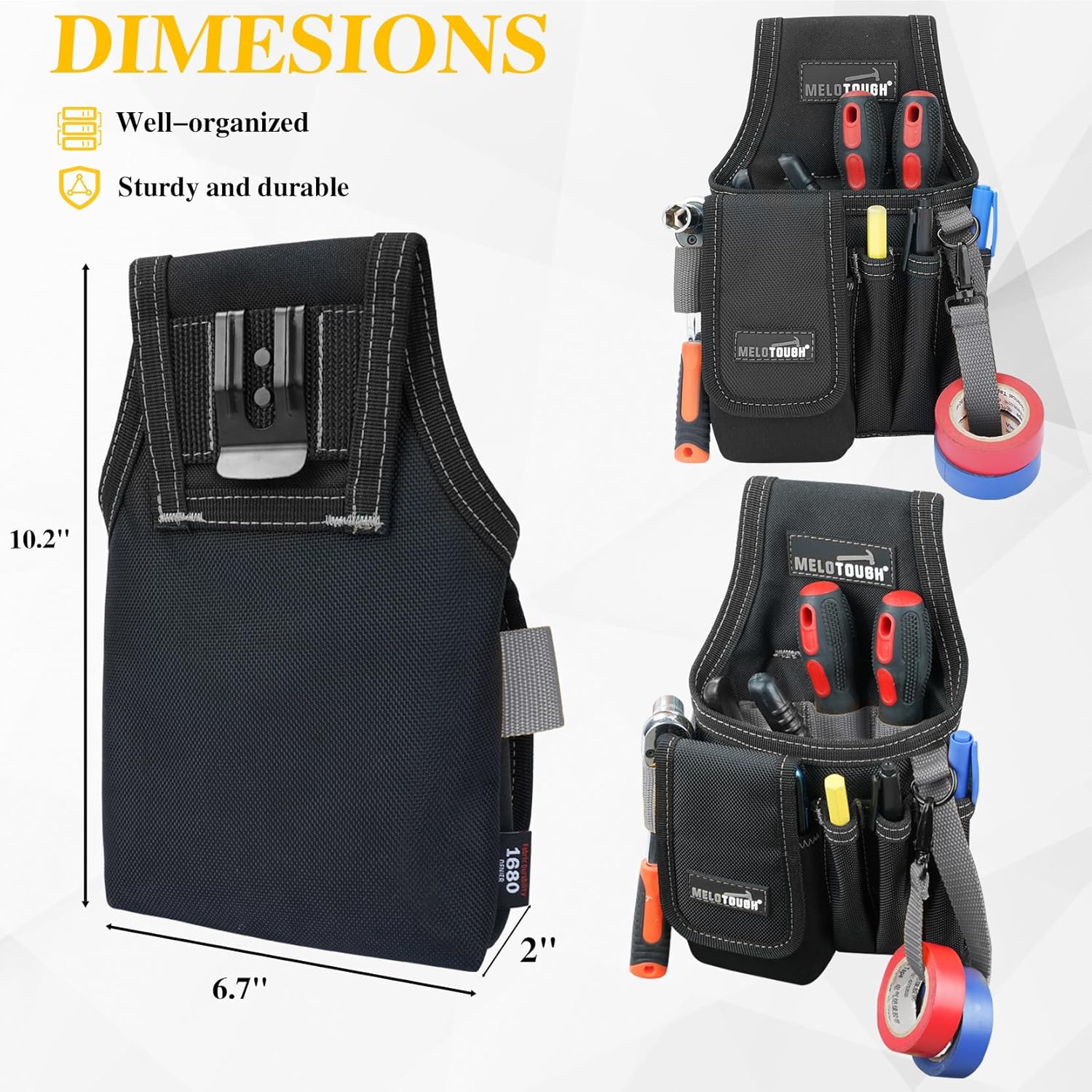 MELOTOUGH Small Tool Pouch with Belt Clip, Pocket Tool Belt Pouch,Electrician Clip on Tool Pouch, Multi-Pocket Tool Organizer for Electrician Construction - Image 2