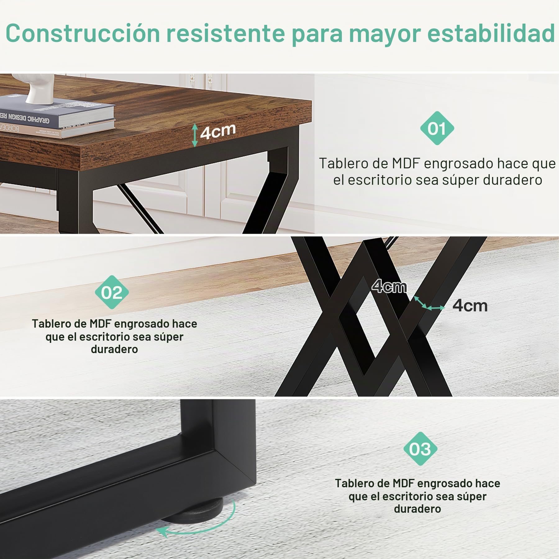 Tribesigns Escritorio Executivo con Mesa de Madera Extra Gruesa y Marco Metálico, 63 Pulgadas para Oficina en Marrón Rustico