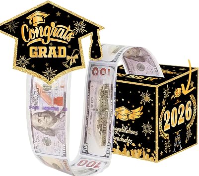 Villorem 2026 Graduation Money Box for Cash Gifts Black Gold Class of 2026 Party Money Holder Box Graduation Gifts Congrats Grad Decorations for Class of 2026 Grad Party Favors