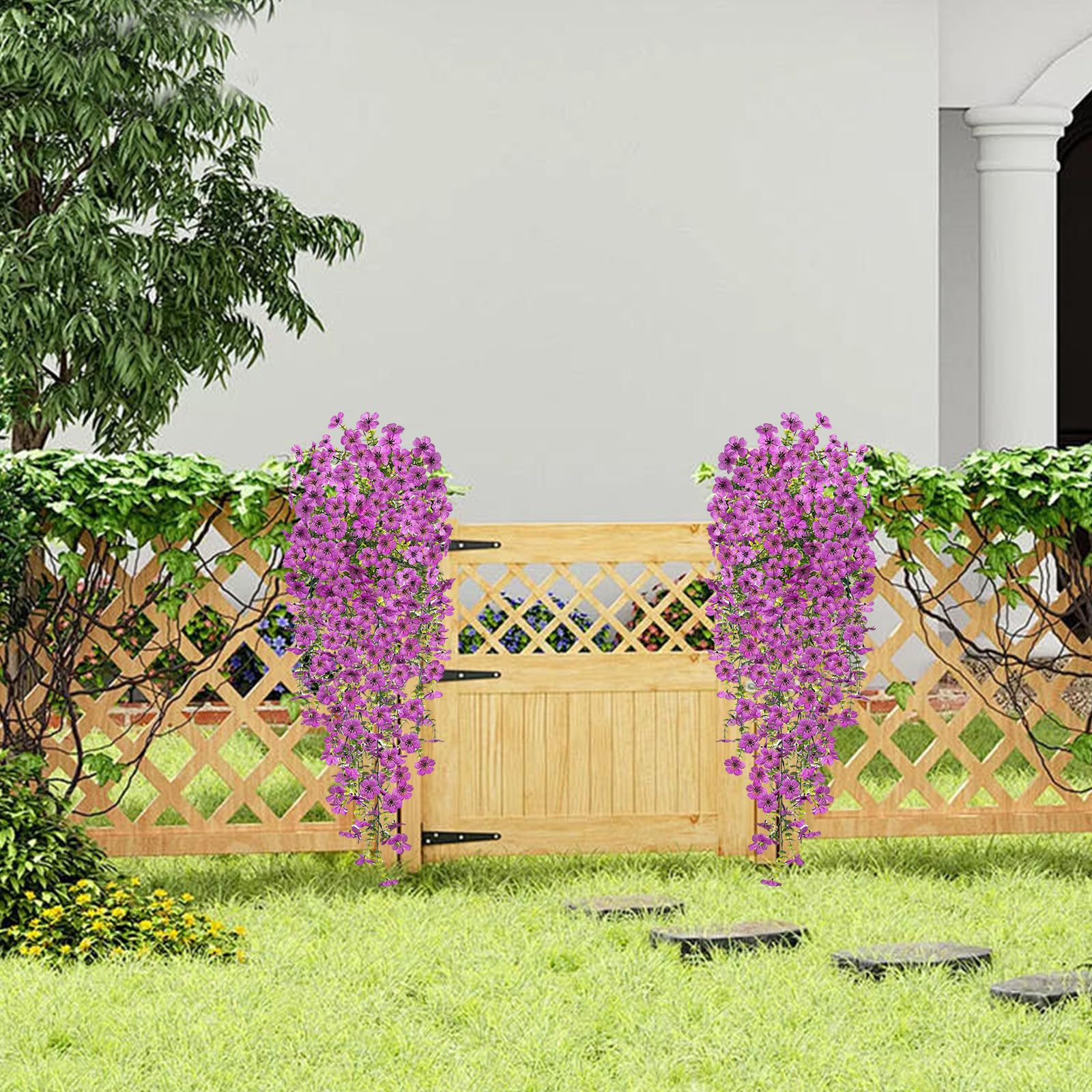 CONNECTION 4 Pezzi Pendenti Fiori Artificiali Cadenti 77cm Pianta Glicine Finta Fiori Finti Da Esterno Artificiali Decorazioni Pianta Cadente per Matrimonio Parete Balcone Giardino (Viola)
