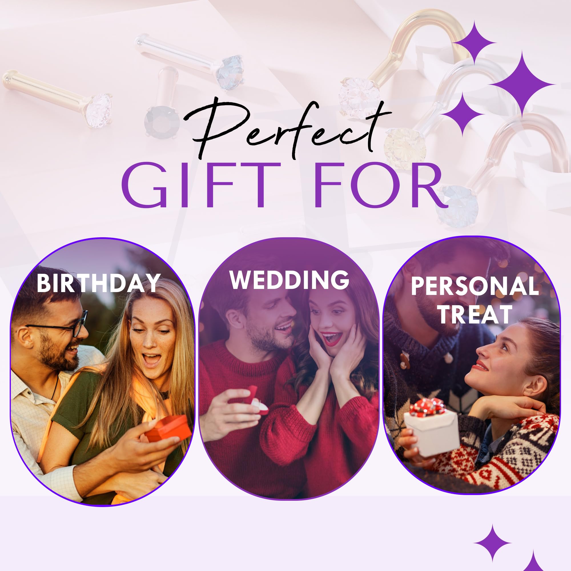 FreshTrends Diamond Nose Ring – 20G 2.5mm (0.06 ct. tw) Genuine Nose Stud – 14K Real Gold Nose Ring Twist Screw – Made in USA Nose Rings for Women