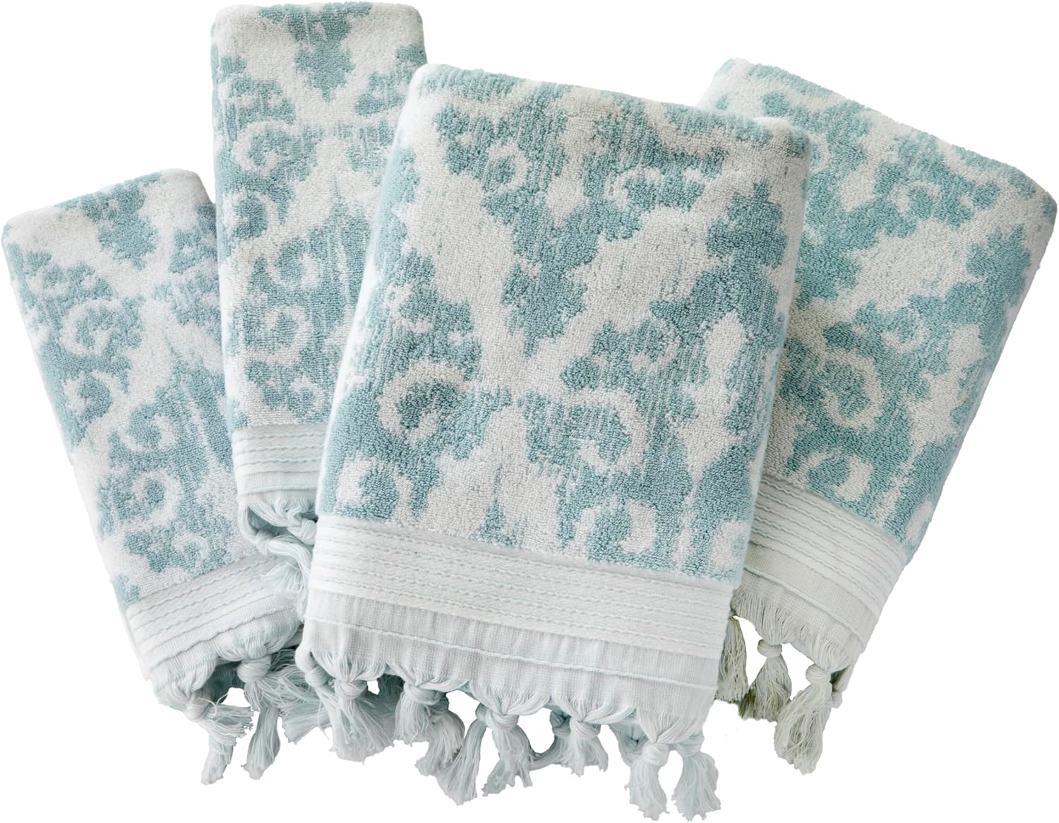 SKL Home Mirage Fringe 2 Bath, 2 Hand Towel Set, Aqua