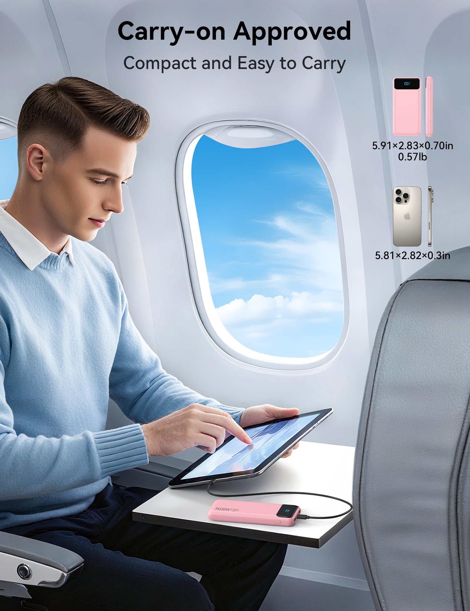 Caricabatterie portatile da 10000 mAh integrato con 4 cavi, ricarica rapida USB C Power Bank da 22,5 W, batteria a 6 uscite, caricabatterie per telefono essenziale da viaggio con display a LED