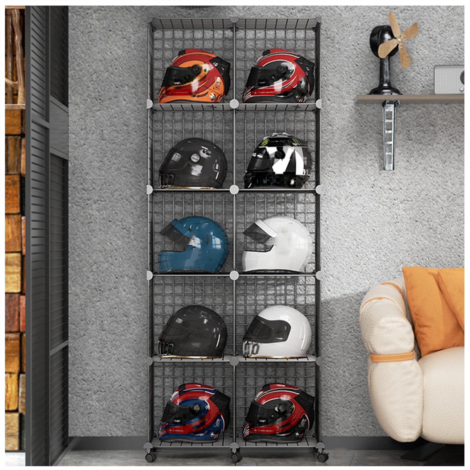 Portacasco Metallico Con Rotelle - Scaffale Modulare Per Caschi, Cappelli, Accessori, 20kg Per Cubo