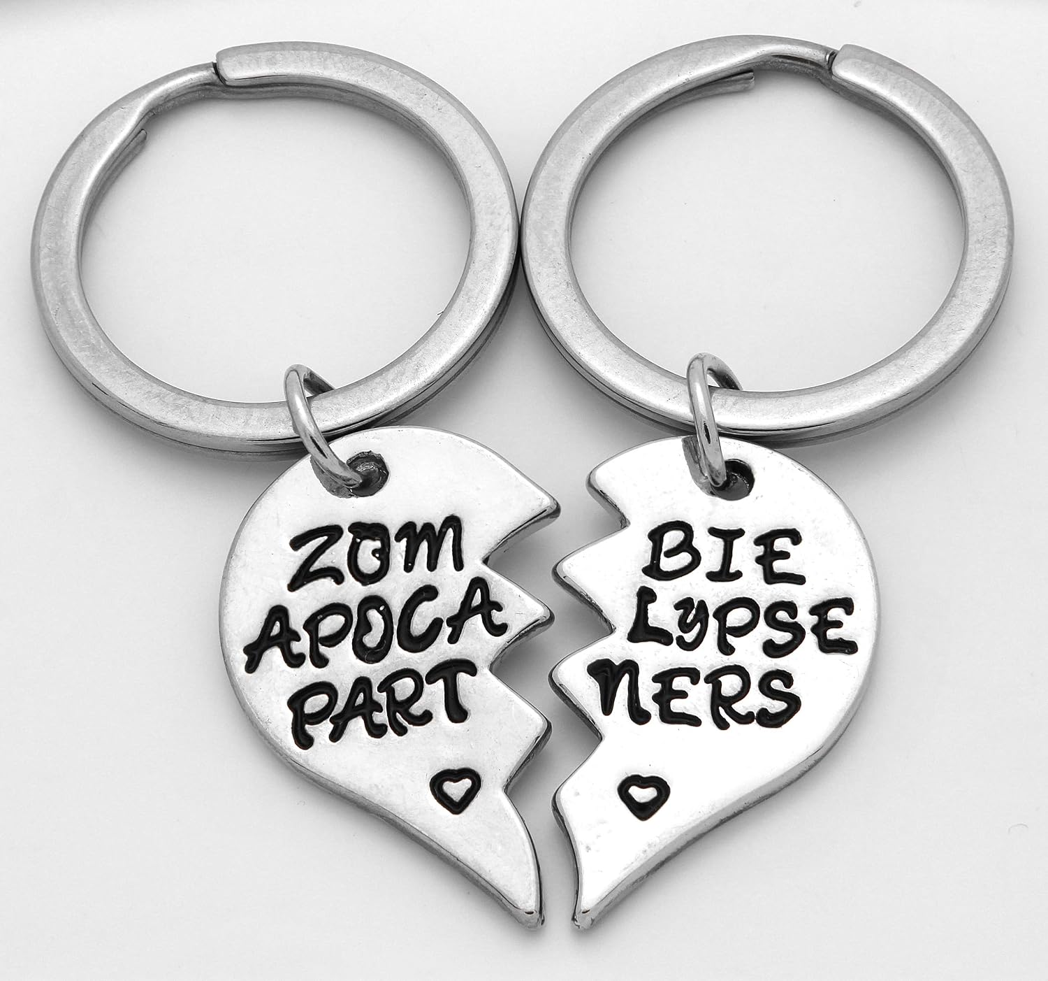 Art Attack Brass Zombie Apocalypse Keychain, Walking Dead Broken Heart BFF Best Friends Partners In Crime Besties Pendant Bag Charm Key Chain Ring (Silver) image 4