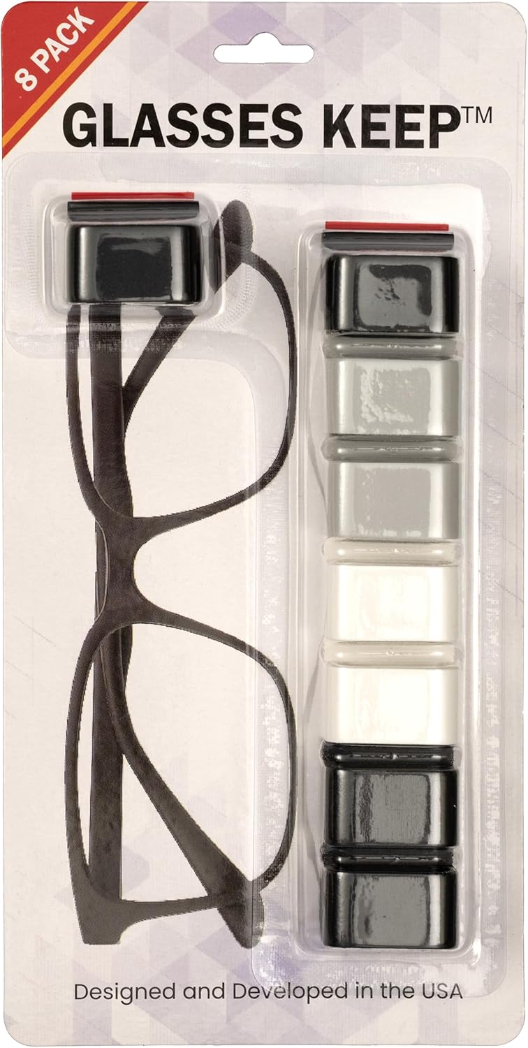 Compact Black, White, and Gray Adhesive Eyeglass Holders - 8 Pack