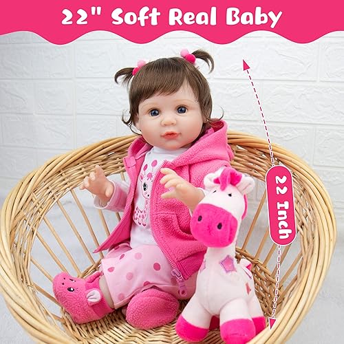Miniatura 3 de EKOKIZ Muñecas de bebé de la vida real, muñeca Reborn de 22 pulgadas, cuerpo de tela suave, muñecas de bebé realistas completas con ropa y