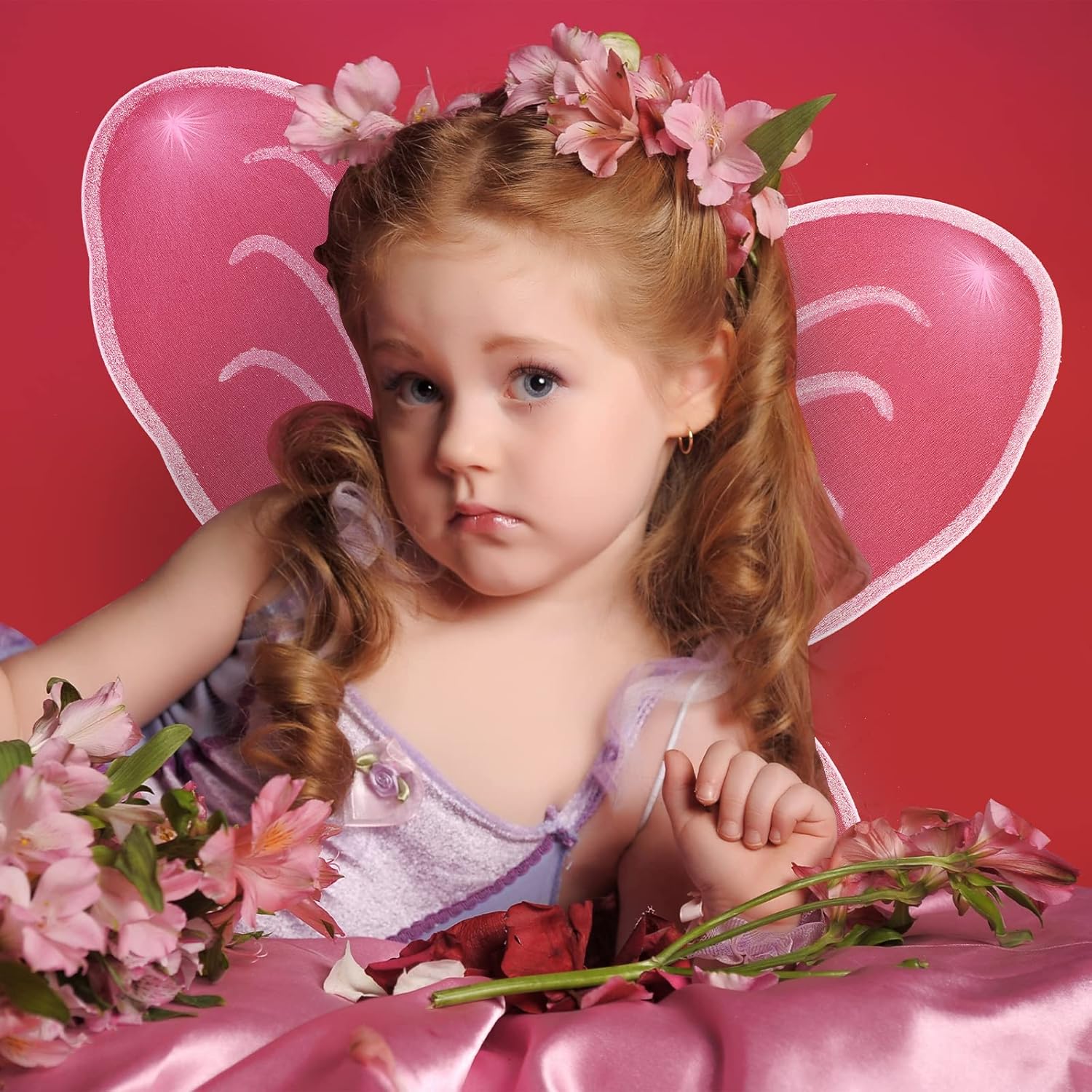12 Pcs Butterfly Fairy Wings Butterfly Wing Dress up Party Costume Accessory Angel Costume for 2 to 12 Years Girls(Light Pink)