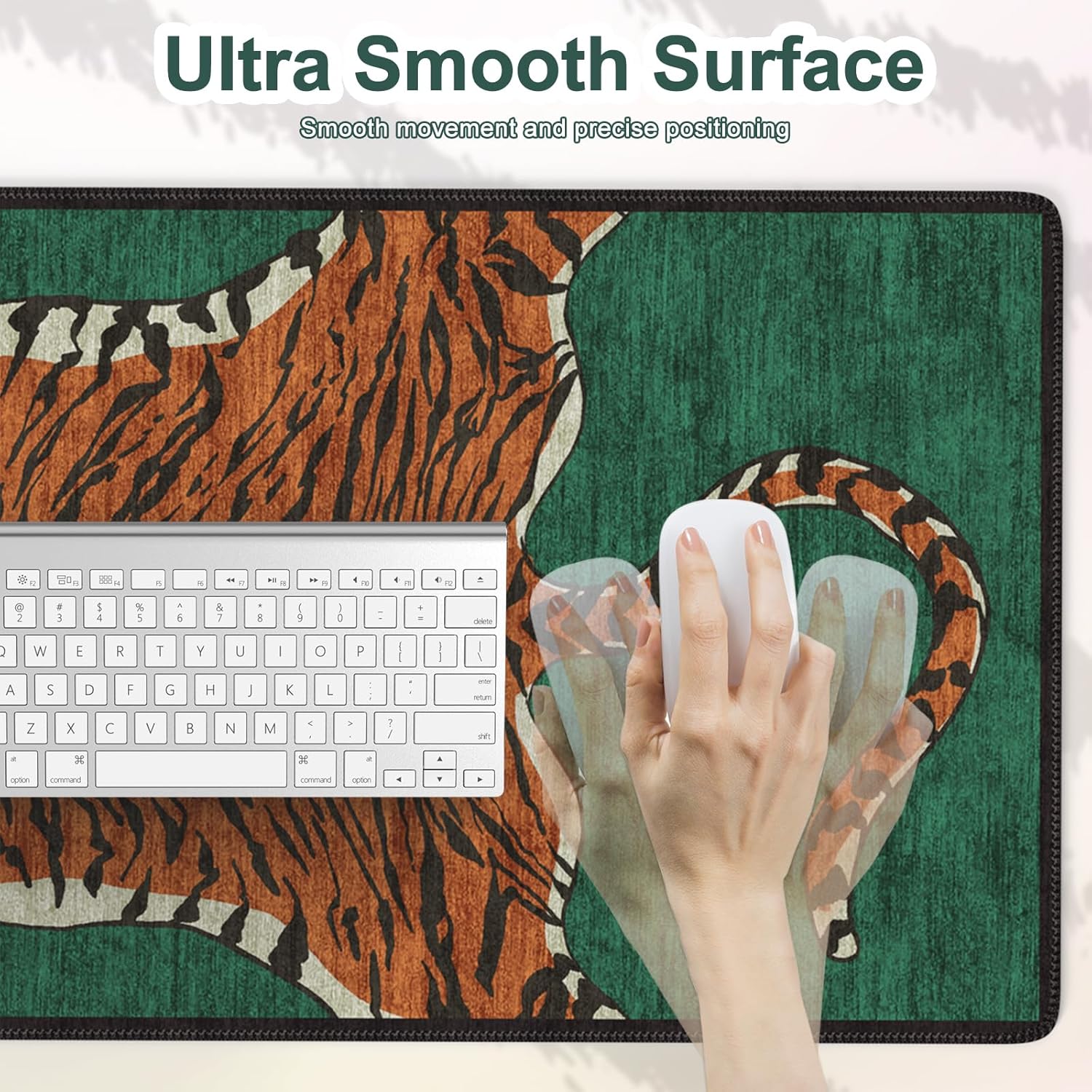 Tiger Desk Mat for Keyboard and Mouse, Non Slip Large TigerHide Desk Mat, Smooth Gaming Mouse Pad, Long Mouse Pad for Gaming Office Home 35.4 x 15.7 Inches (Emerald Green) - Image 4