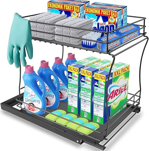 POKBYAMR Organizadores extraíbles para armario de aperitivos con estante de especias pequeño deslizante de dos niveles para armario interior cestas