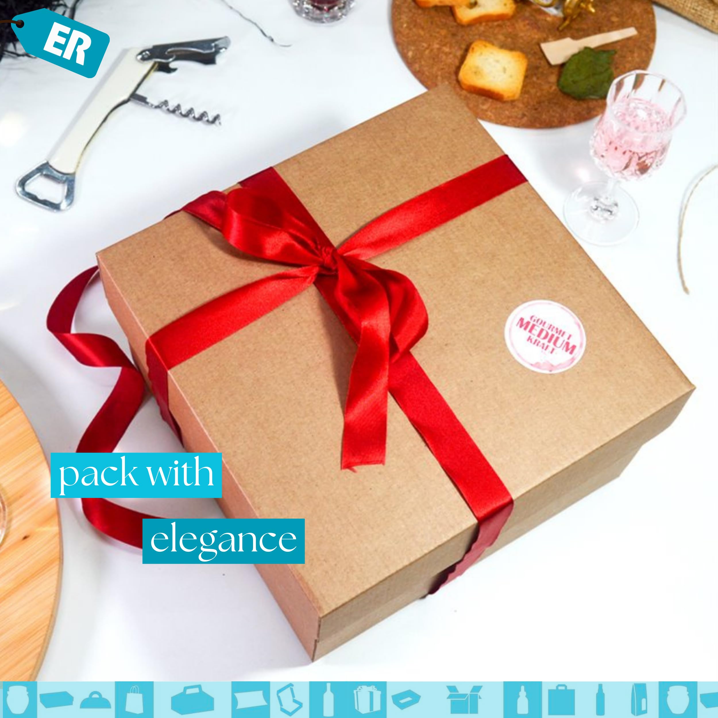 15 Elegante Geschenkboxen aus Kraftpapier, 205 x 205 x 120 mm – einfach zu montieren, personalisierbar für alle Anlässe wie Hochzeiten und besondere Tage wie Weihnachten, Halloween