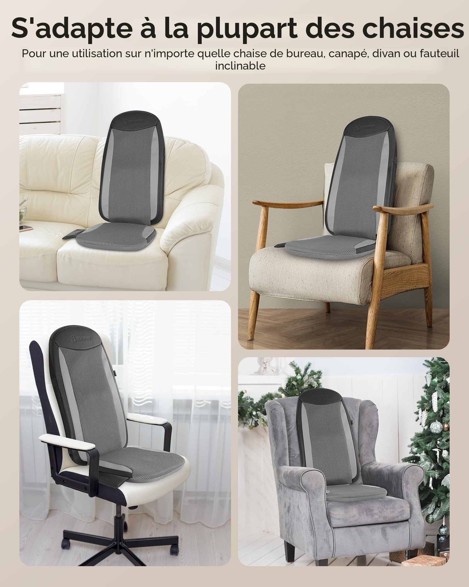 COMFIER Fauteuil massant et Siege massant avec Chauffante - Appareil de Massage Dos, Nuque et Hanches Shiatsu, Pétrissage Profond et Vibrations pour Bureau et Domicile