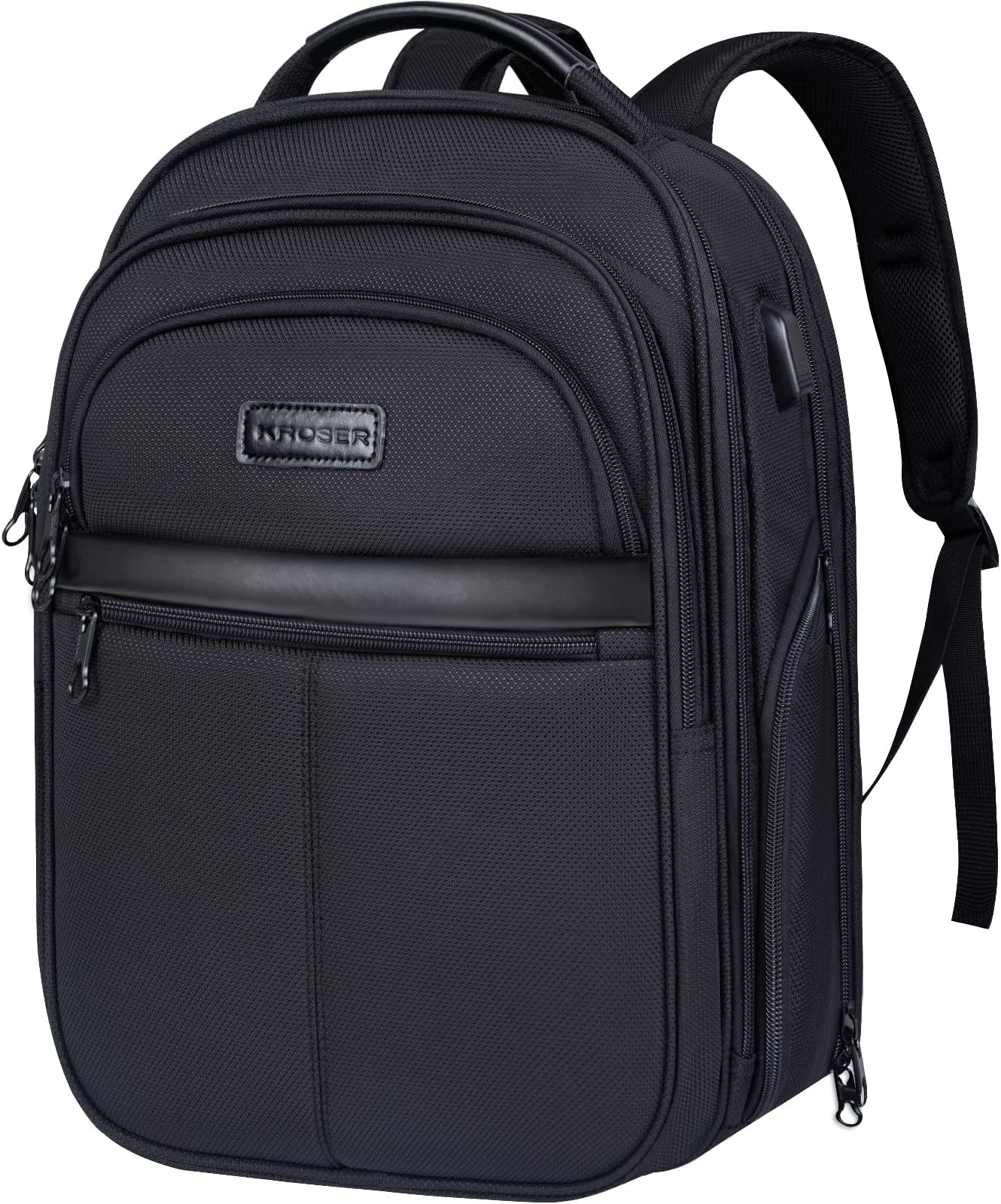 Laptop Backpack 15.6 inch Business Computer Backpack Water-repellent Leather/Dobby Premium Daypack with RFID Pockets USB Charging Port for Work/College/Men/Women