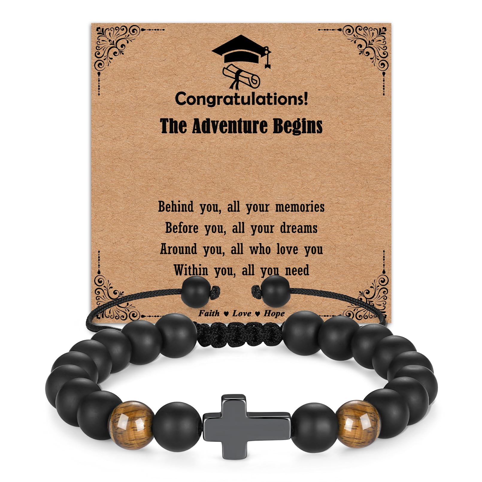 Pulsera de comunión para niño con cruz de cuentas negras y diseño elástico ajustable 8