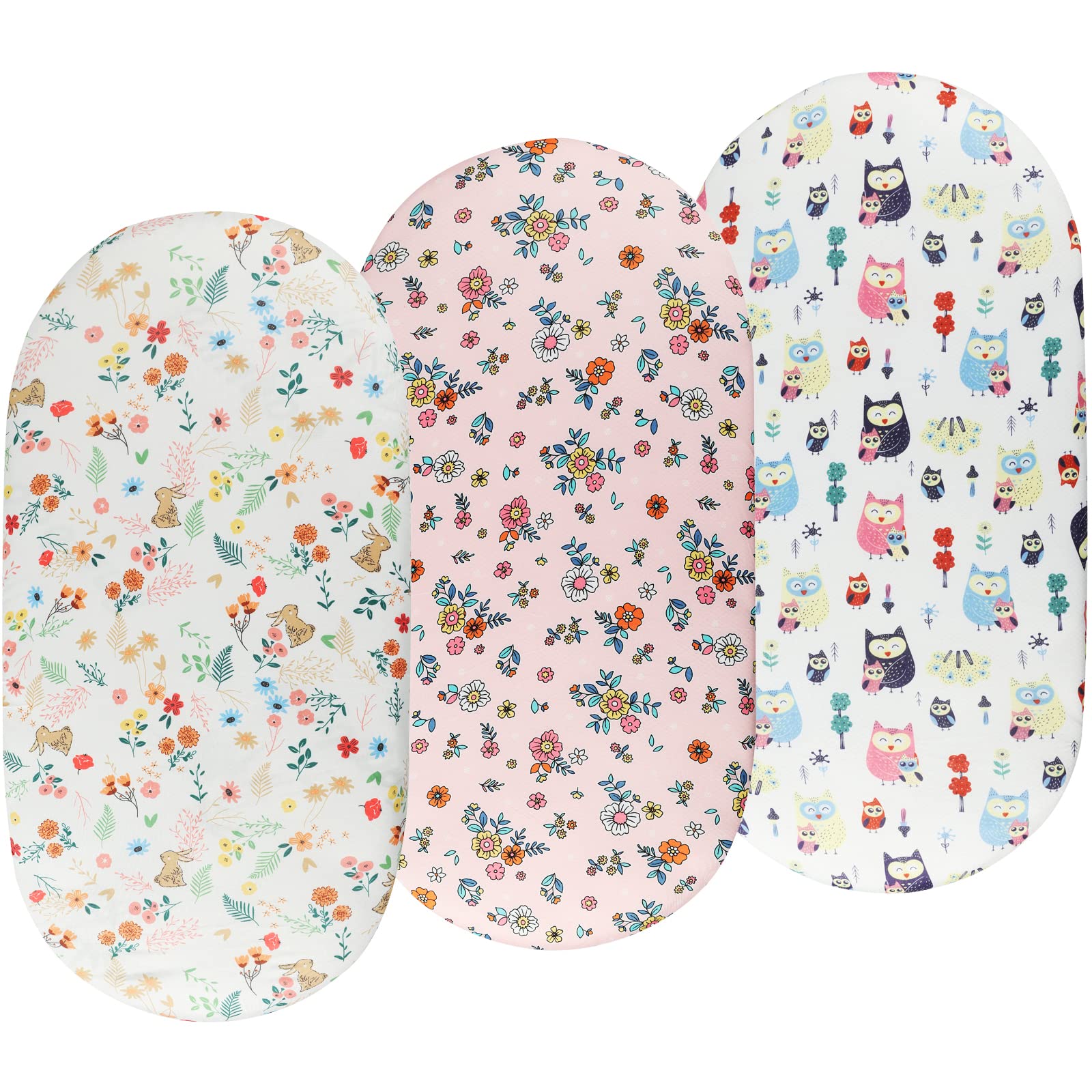 Onacosht Bassinet Sheets Set 3 Pack for Baby Girl, Stretchy Soft Jersey Knitted Fitted Sheet Universal for Oval Rectangle and Hourglass Bassinet