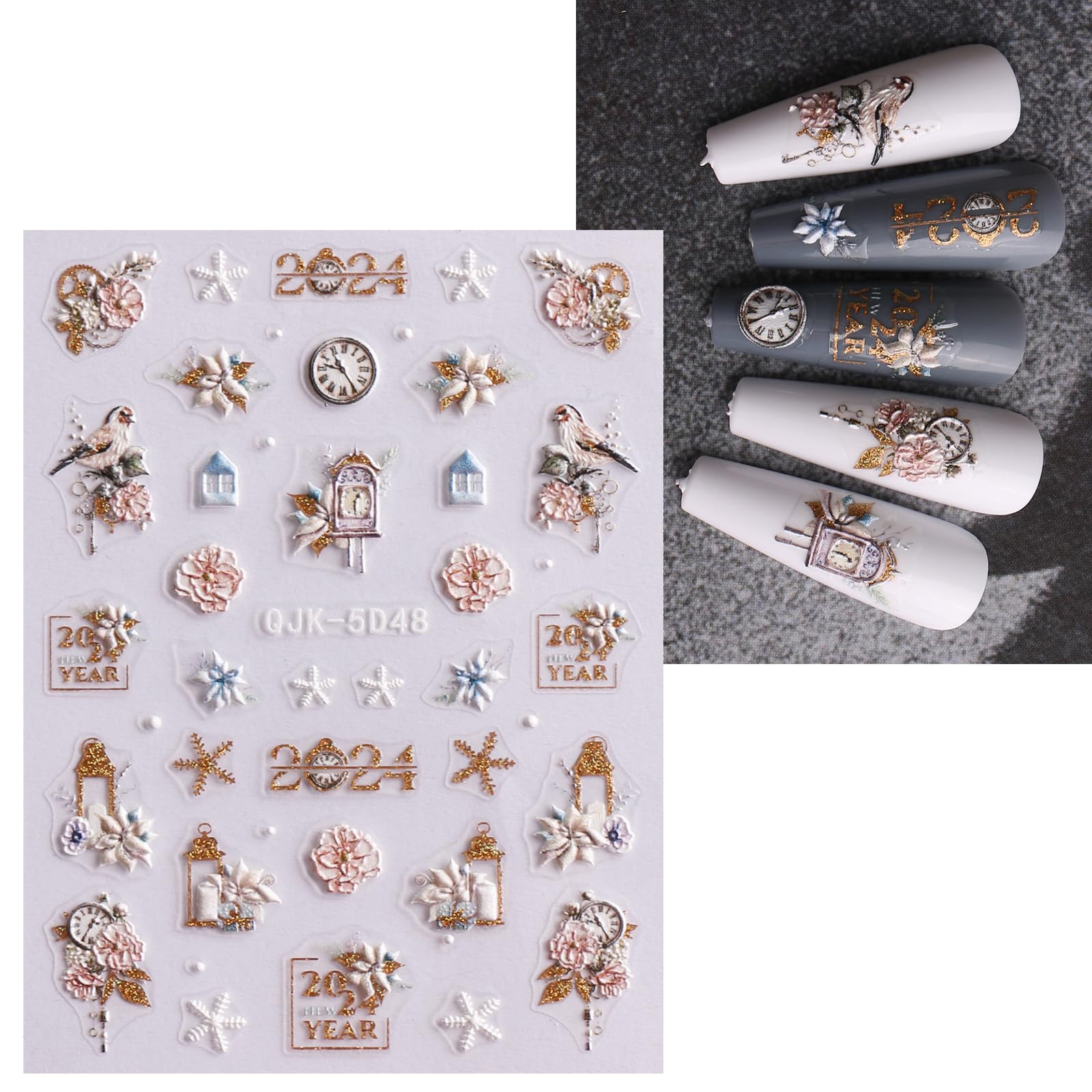 5D Weihnachts-Nagelsticker – 6 Blatt Selbstklebend, 3D-Effekt, Super Einfach Anzuwenden