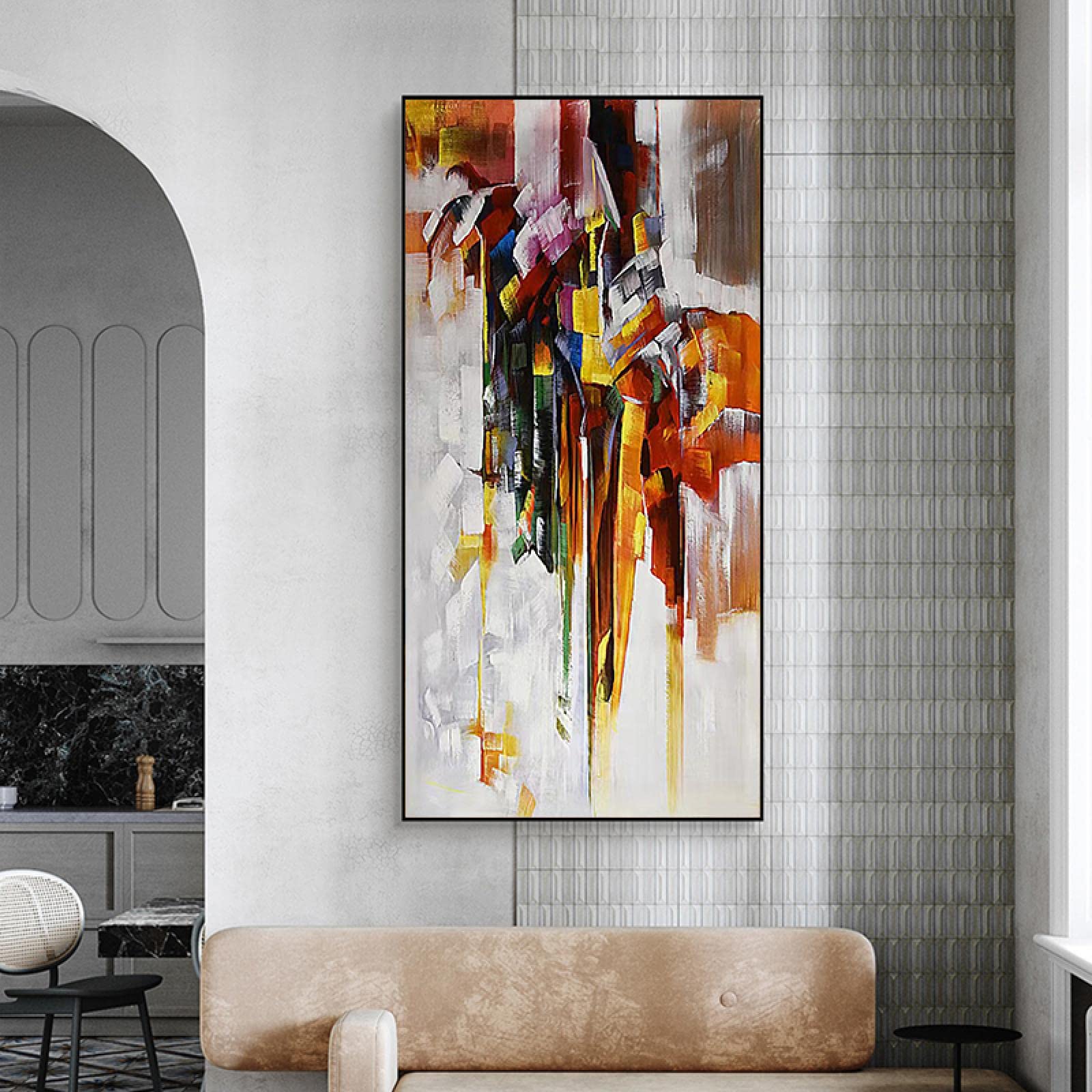 ZHMANLUCK Duży plakat obrazy ścienne oprawione płótno obraz olejny na płótnie salon przejście pionowe abstrakcyjne dekoracyjne 90 x 180 cm / (89 x 180 cm) z czarną ramką