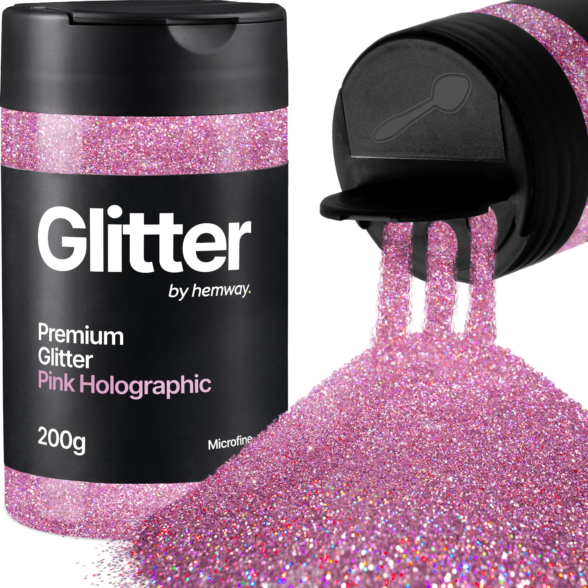 Hemway Rose Pink Holographic Glitter Shaker, 200g Microfine Glitter for Crafts Metallic Flake Sequins for Resin & Epoxy Crafts for Decorating, Halloween, Christmas, Nail, Face, Art