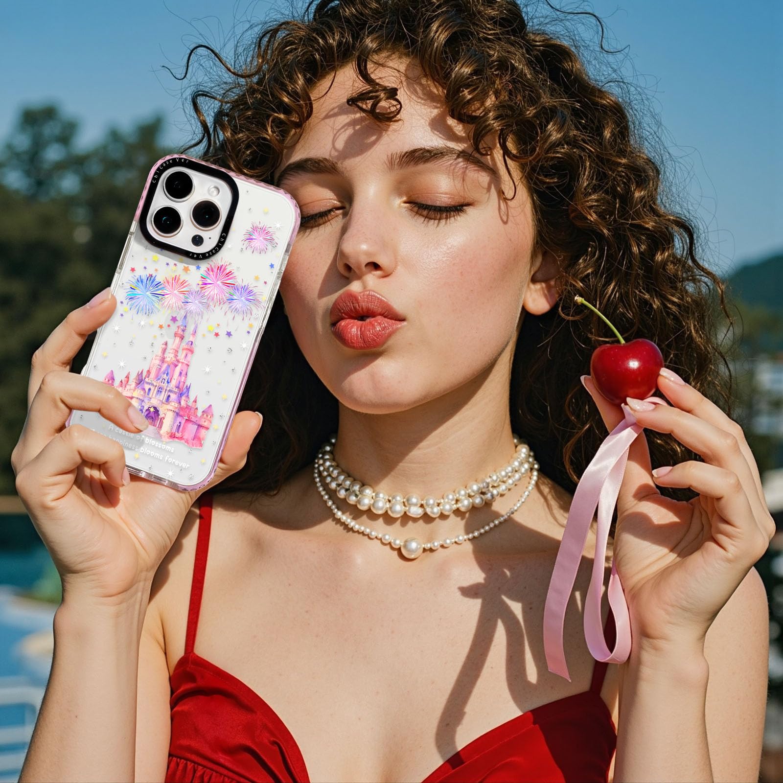 Funda para iPhone 16 Pro, diseño artístico de fuegos artificiales de castillo de ensueño para mujeres, niñas y adolescentes, bonita funda protectora de TPU suave y delgada para iPhone 16