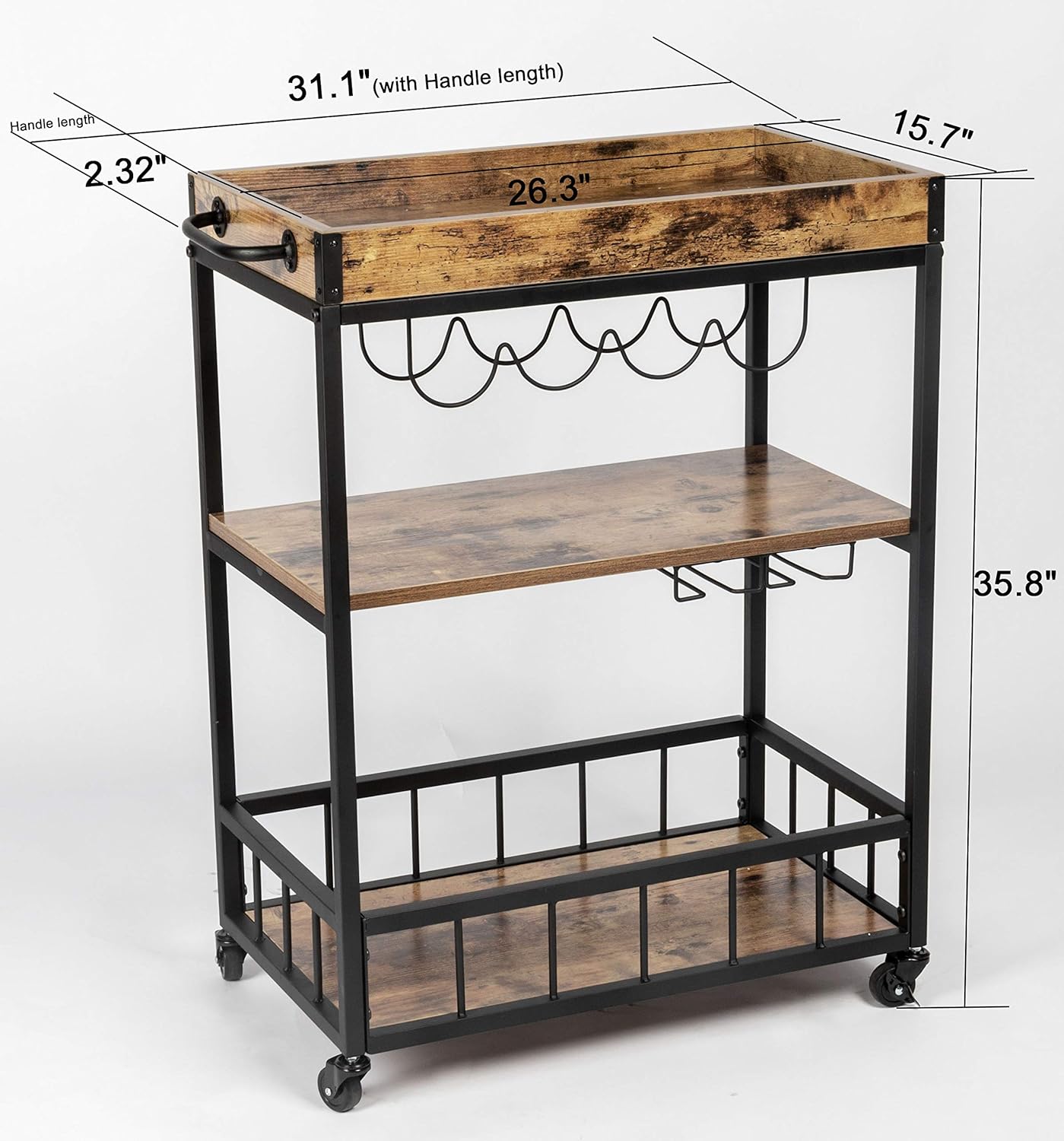 Rеvіеw Tayene Bar Serving Cart Home Myra Rustic Mobile Kitchen Serving cart,Industrial Vintage Style Wood Metal Serving Trolley (Rustic Brown-A)