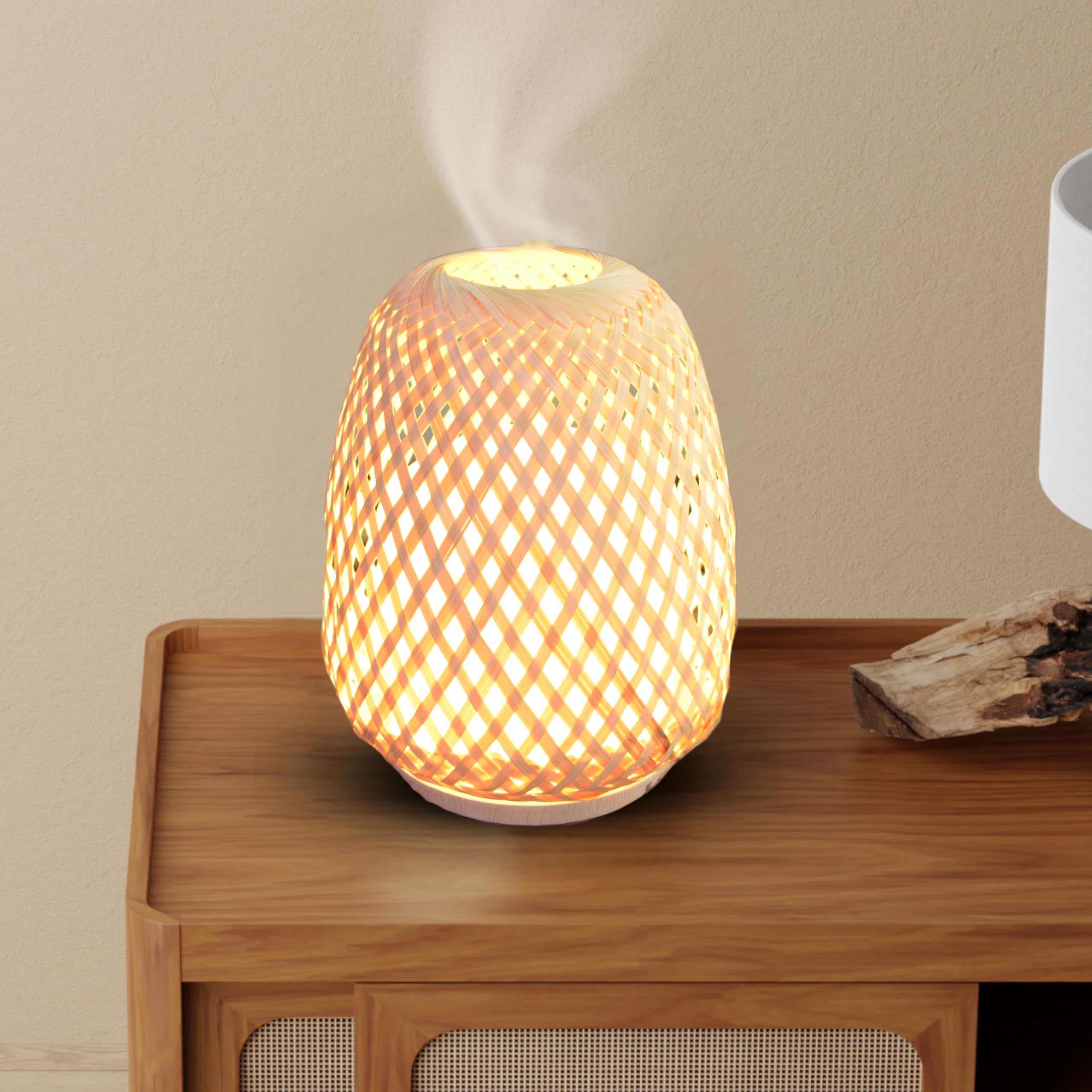 Zen'Arôme - Diffuseur d’Huiles Essentielles Ultrasonique Olaki (Jusqu’à 40 m²) - Diffusion à Froid pour l’Aromathérapie - Design Artisanal Zen en Bambou Tressé