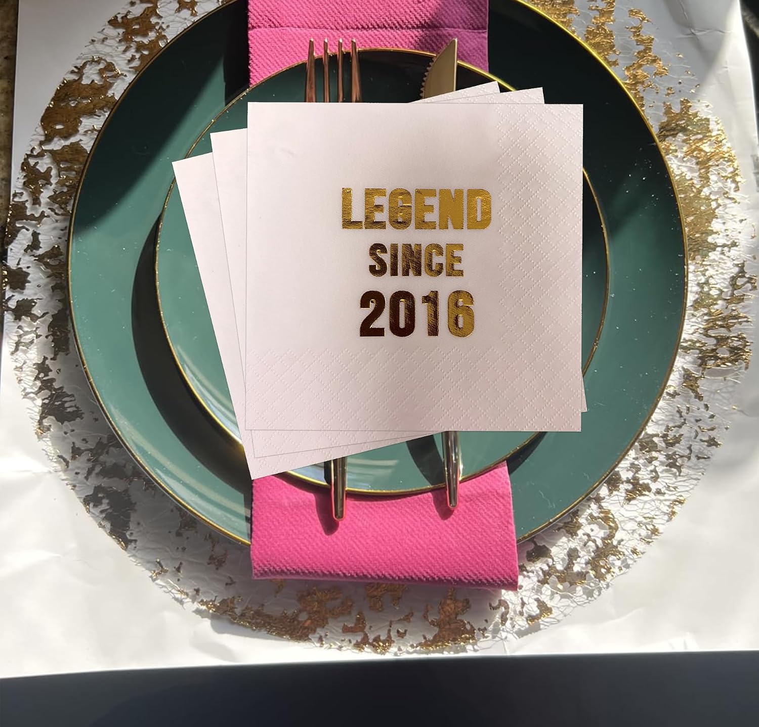 Legend Since 2016 for 10th Birthday Napkins - 50 pcs | Happy 10th Girls Boys Birthday Party Decorations，White Napkin Gold Foil