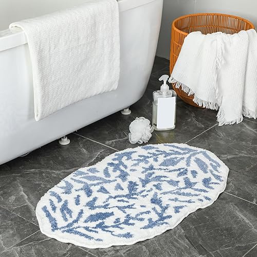 Miniatura 2 de Breling Paquete de 1 tapete de baño con hojas azules y grises, tapete de baño de microfibra suave y absorbente de rápido 21 x 34 pulgadas, tapete