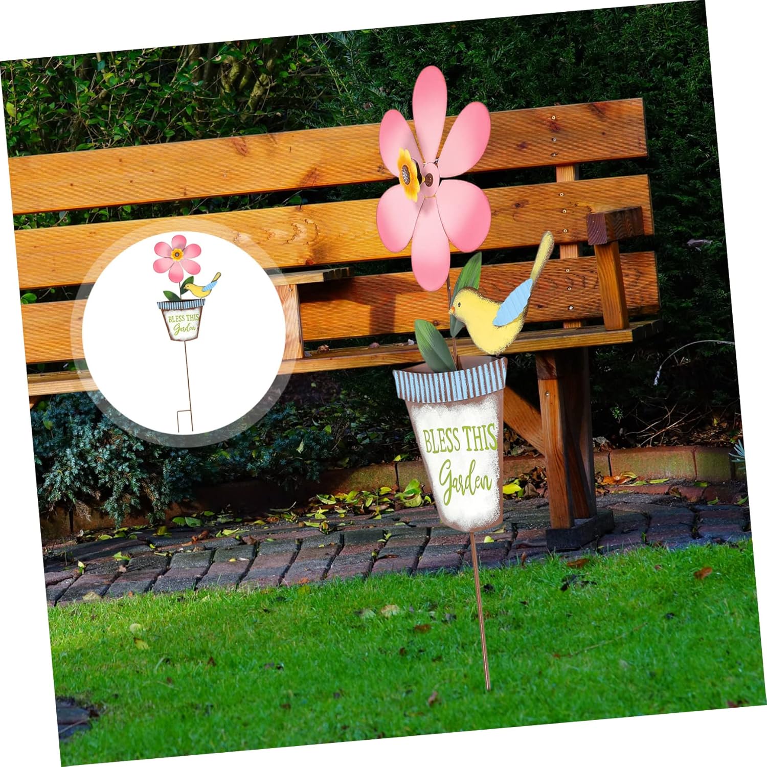 Floral Windmill Garden Decor Metal Craft Windmill for Yard Decorative Outdoor