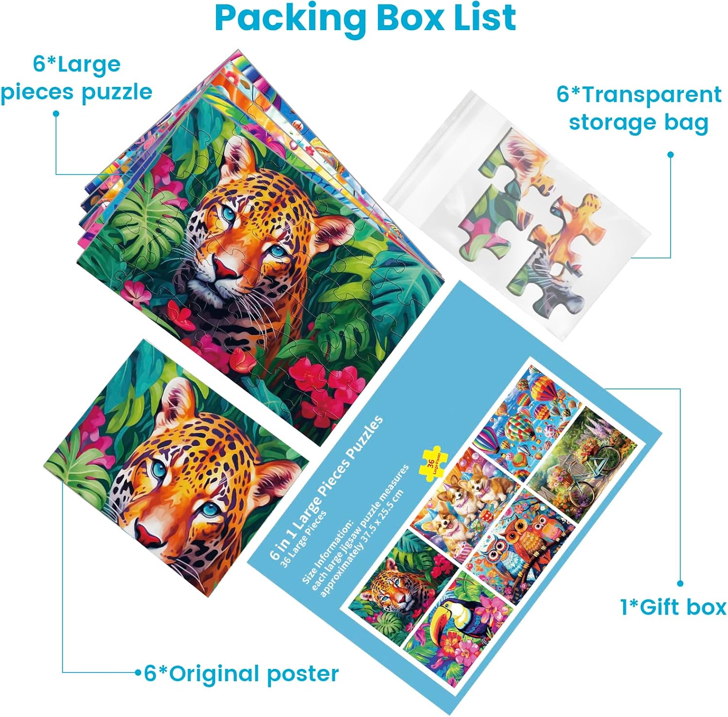 6 Packs 36 Pieces Large Puzzles for Seniors,Dementia Puzzles for Elderly Adults,Jigsaw Puzzles for Adults Seniors with Alzheimer's Dementia with 3 Storage Bags