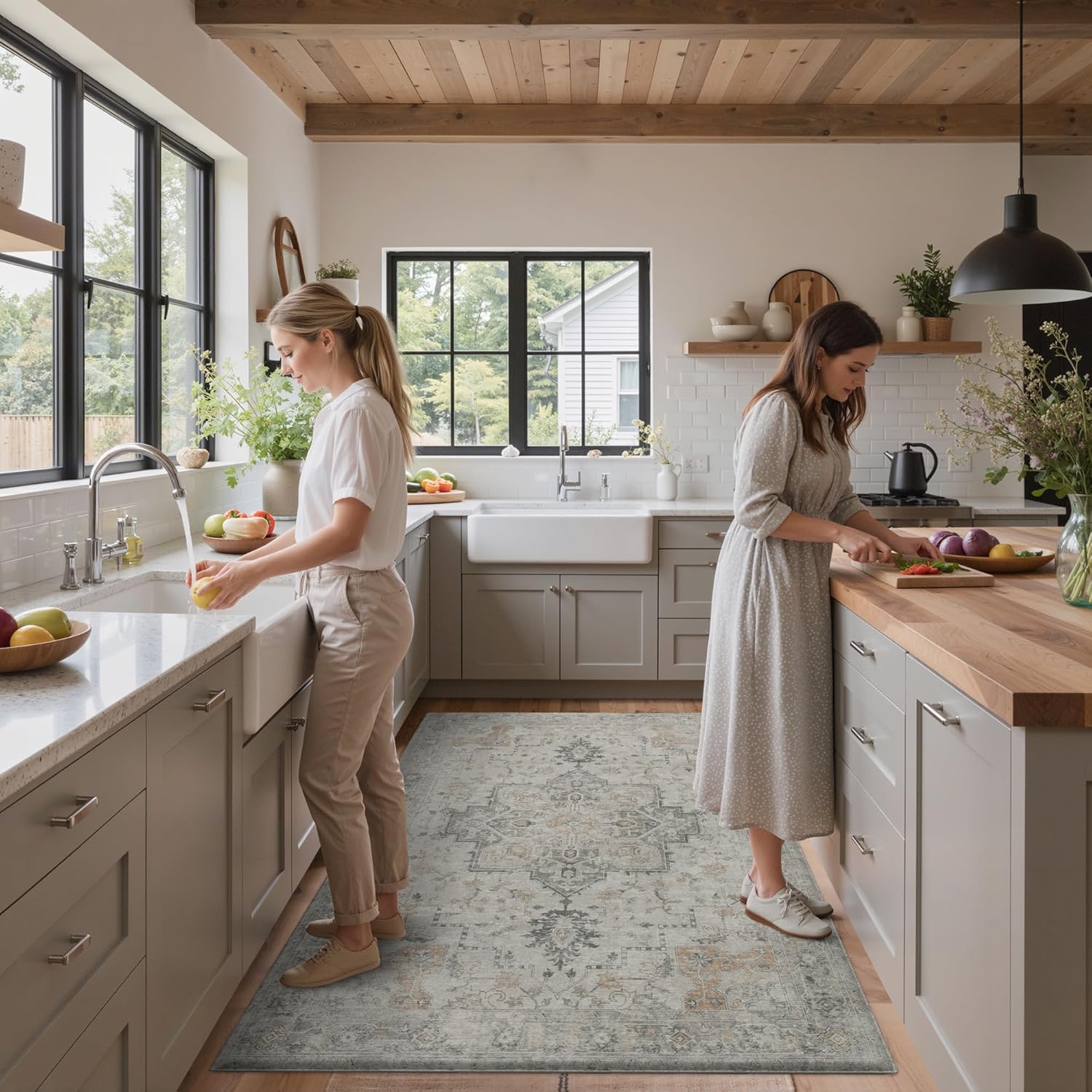 GENIMO Kitchen Mats for Floor, Washable Anti Fatigue Mat for Cushioned, 47"x71", Waterproof Kitchen Rugs, Non Slip Foam Comfort Standing Mat Rug for Home, Runner, Sink, Laundry, LightTaupeBrown