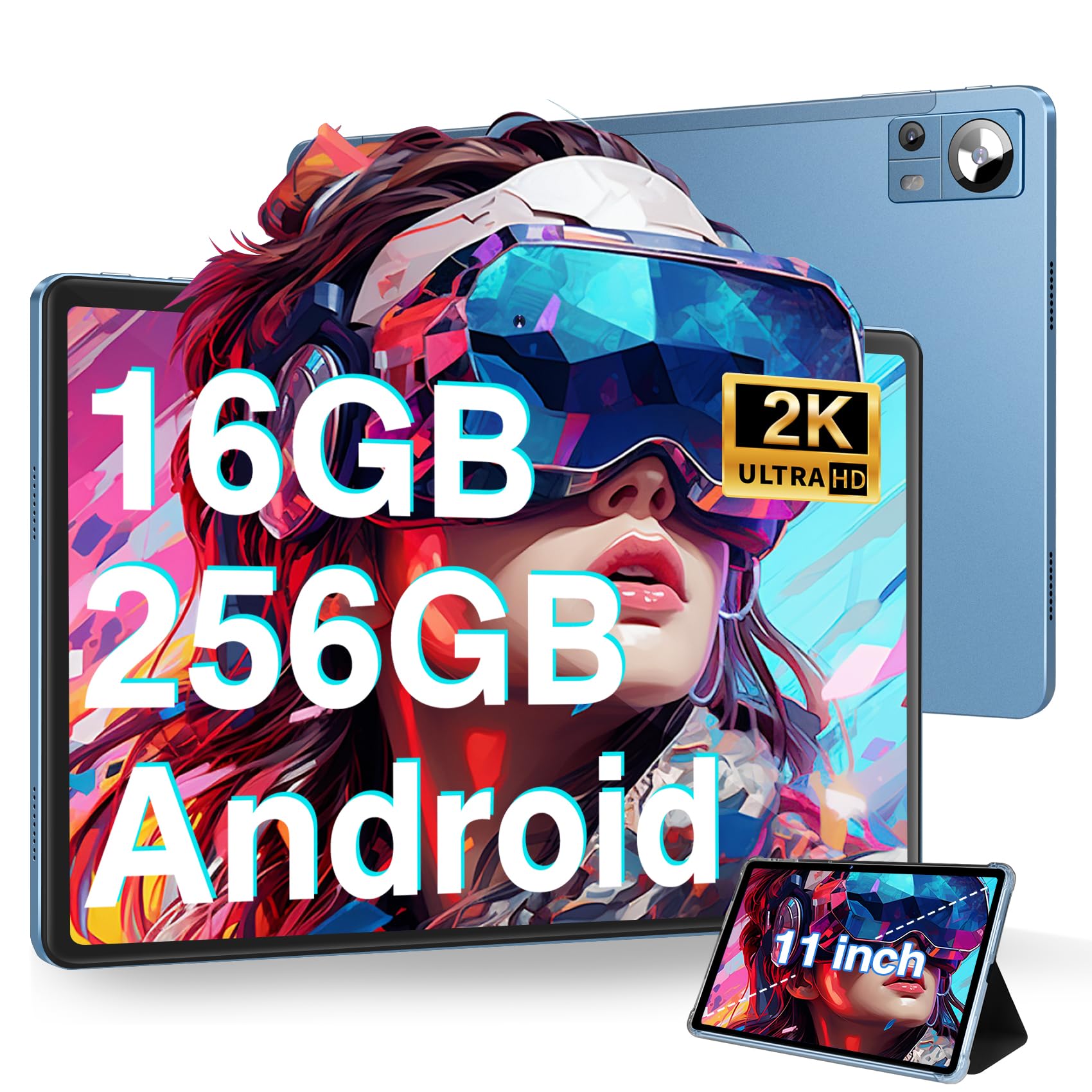 DMOAO Tablet 11 Pollici Android 13 con 16GB RAM 256GB ROM(1TB Espandibile), 2K FHD Tablet con 4 Altoparlanti, 3 Fotocamere, 8 Core, 2.0 GHz CPU, IPS 2000 * 1200, 5G Wi-Fi, 8600 mAh, GPS, BT 5.0, Blu