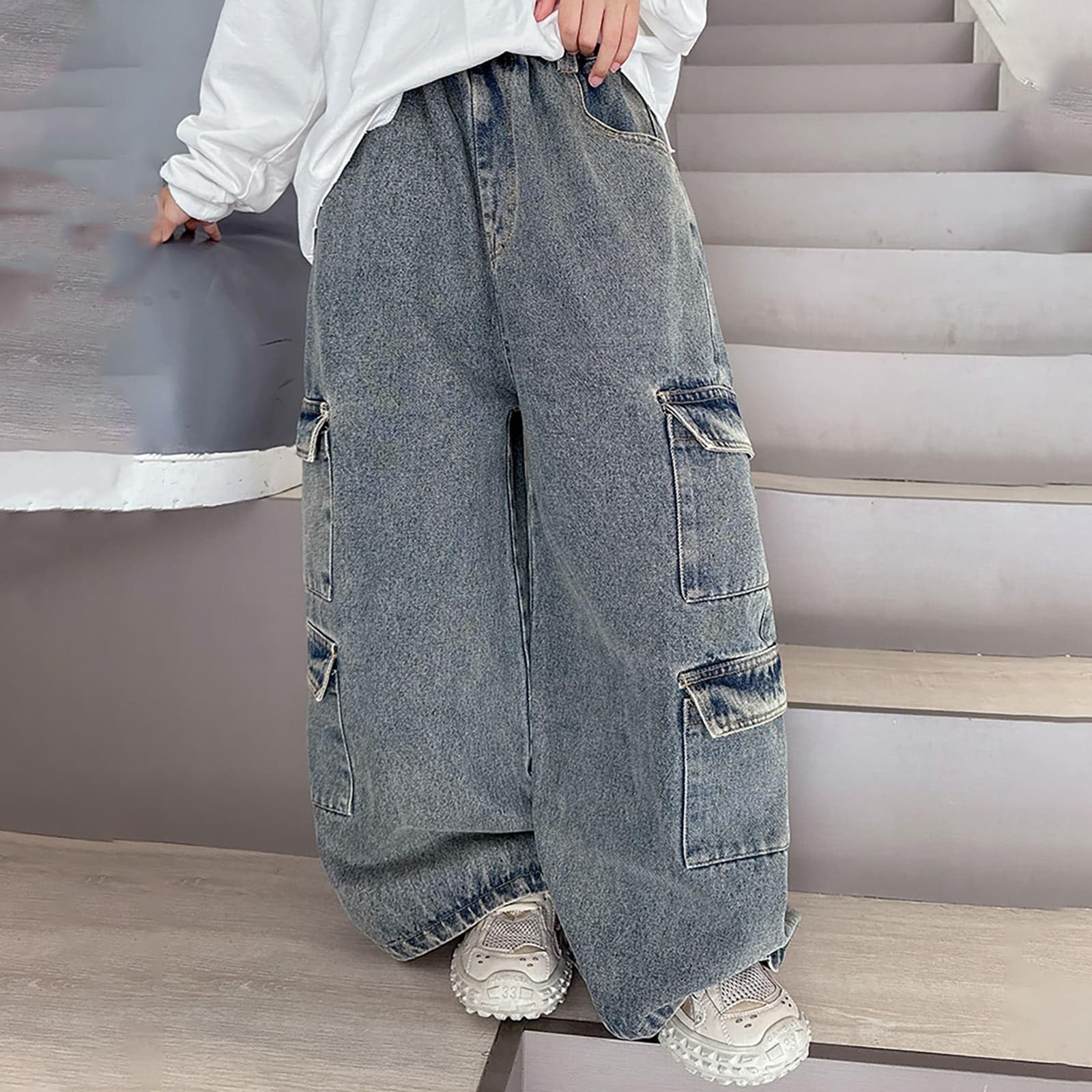 Pantalones Vaqueros Anchos Niño, Pantalones Vaqueros Elásticos para Niño Ropa Infantil Cómodos Holgados Uso Diario Escolar Exterior Temporada Otoño Invierno