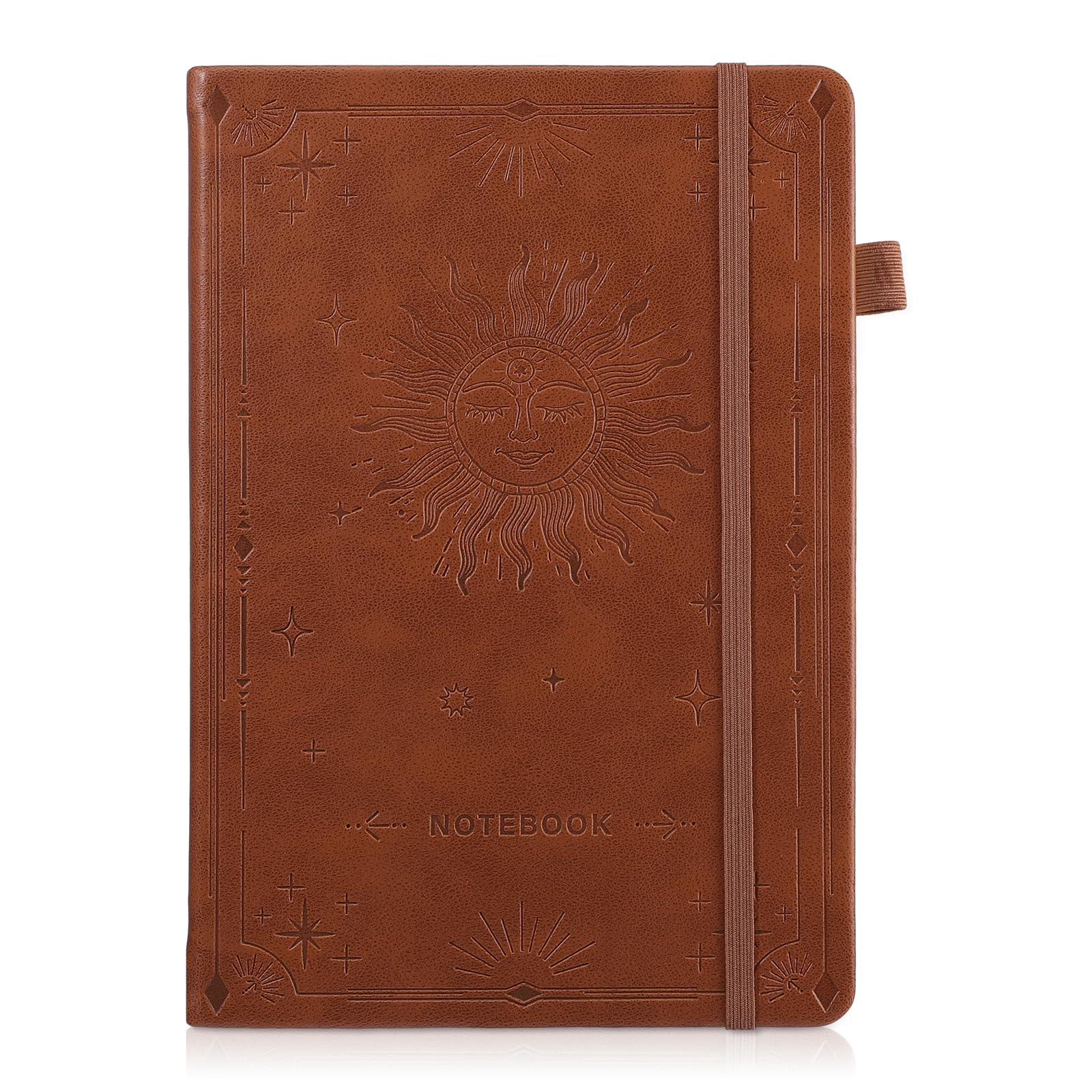 Thboxes A5 Lined Journal Notebook, Hardcover Leather Journals for Women Men Gifts Office School with 60 Label Stickers, 200 Pages 100gsm Thick Paper, 21.5 X 14.5 cm - Brown