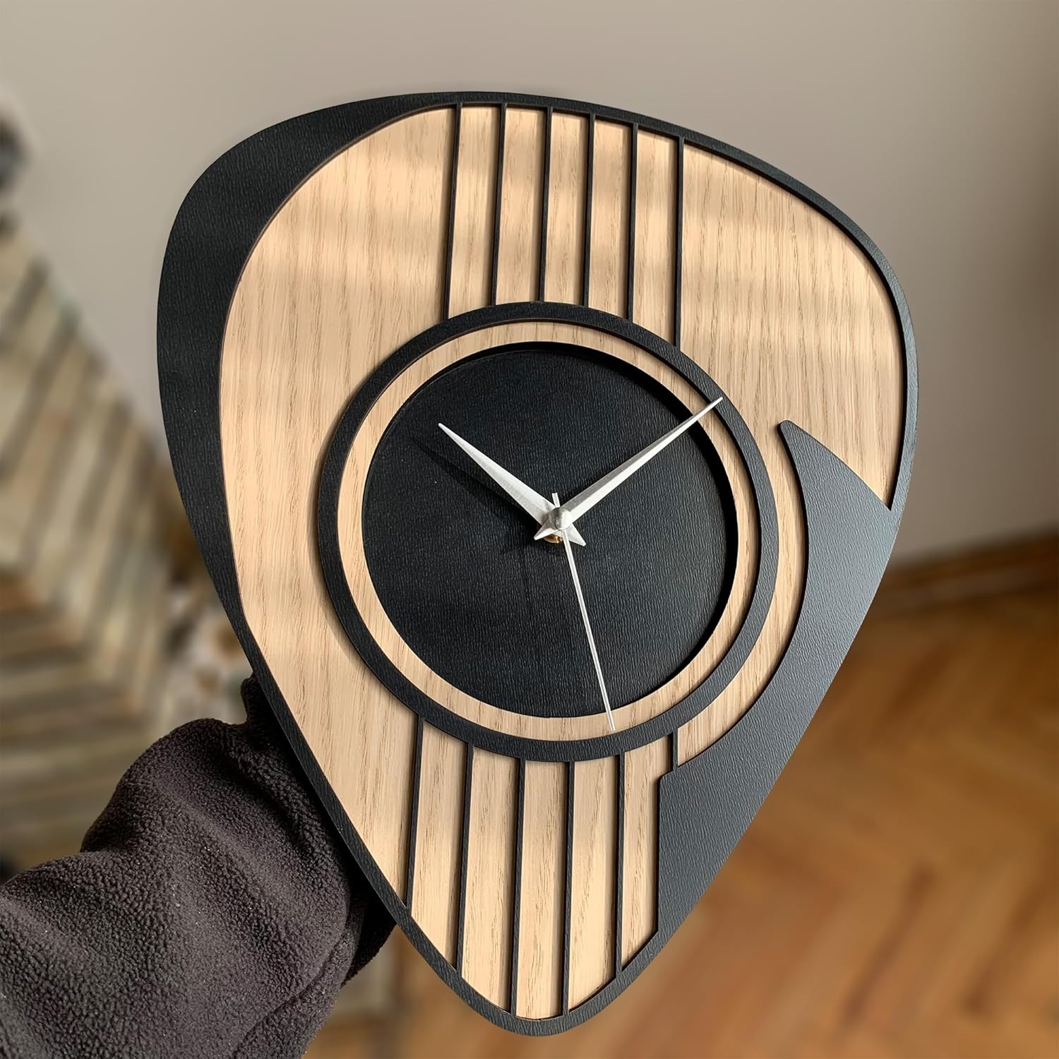 goodtime Wooden Guitar Clock, Musician Gift, Clock for Men, Guitar Gift, Man Cave Decor, Music Room Decor, Musical Gifts, 12.7"x11", Black & Natural Color