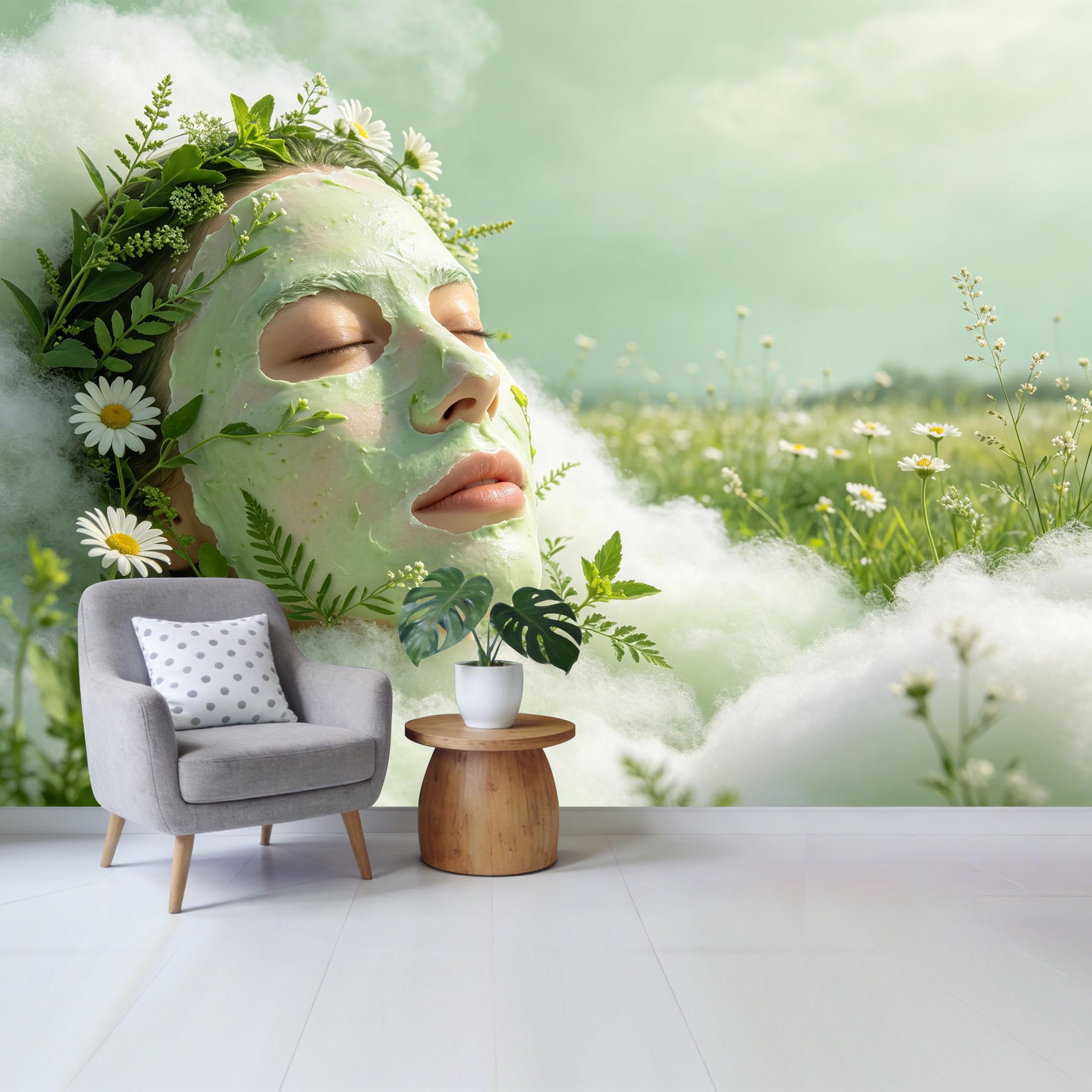 Qzlithotic Yq2605250536 Custom Size Wall Mural Botanical Daisy Flower Spa Portrait Serene Nature Theme Selfadhesive Wall Fabric Removable Wallpaper For Home Office Decor