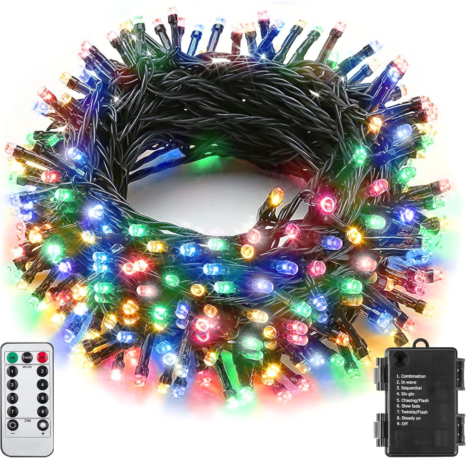 Battery String Lights Outdoor 33Ft 100 LED Fairy Lights for Indoor Outdoor Waterproof with Remote Timer 8Modes Battery Operated Christmas Lights for Outside Party Garden Christmas Tree Décor