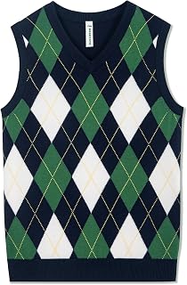 Boys Argyle Sweater Vest 100% Cotton V-Neck Vest Kids Uniform Sleeveless Sweaters for Children 5-12Y