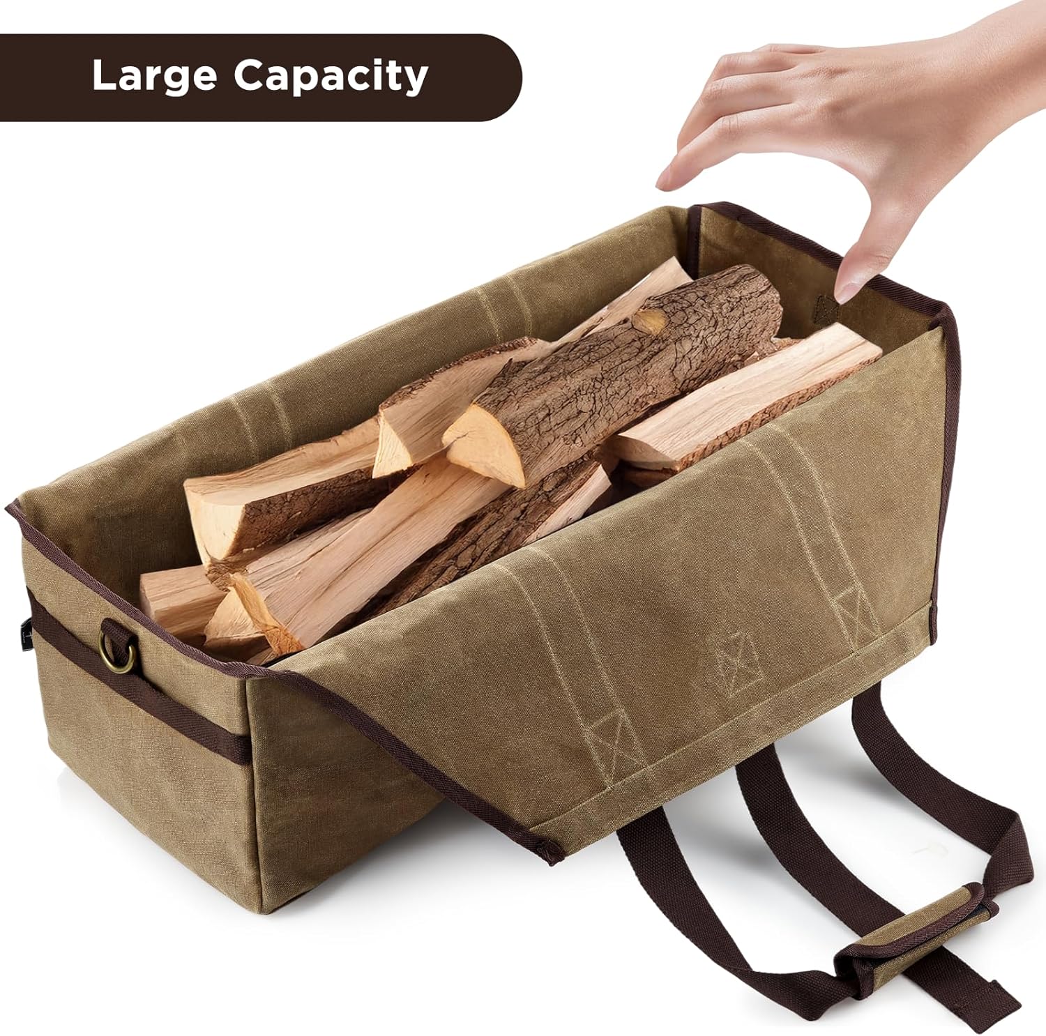 BONTHEE Firewood Carrier Bag Waxed Canvas Waterproof Extra Large Log Carrier Holder Freestanding Tote Bag for Firewood