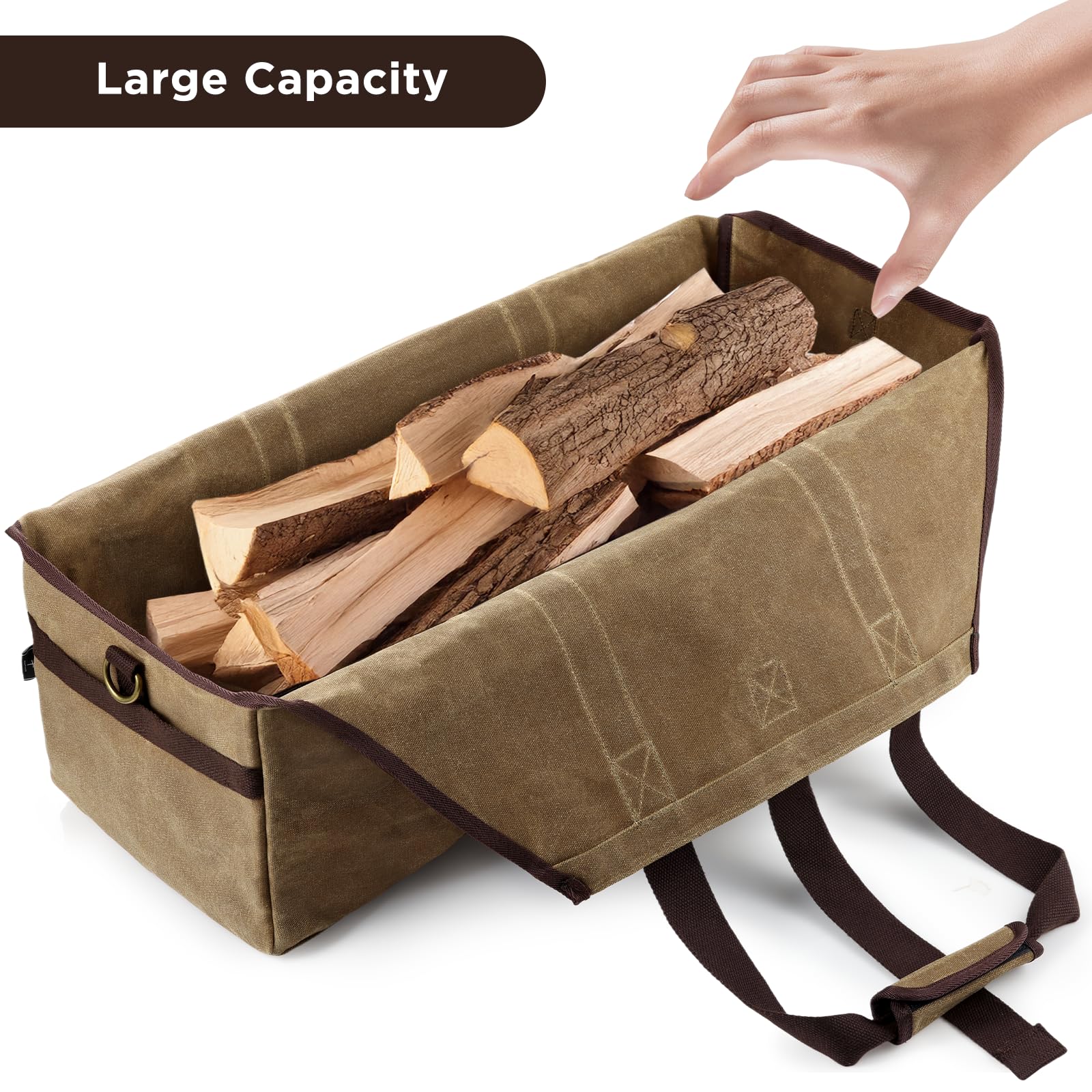 BONTHEE Borsa per il trasporto della legna da ardere in tela cerata, impermeabile, extra large, borsa porta legna indipendente per legna da ardere