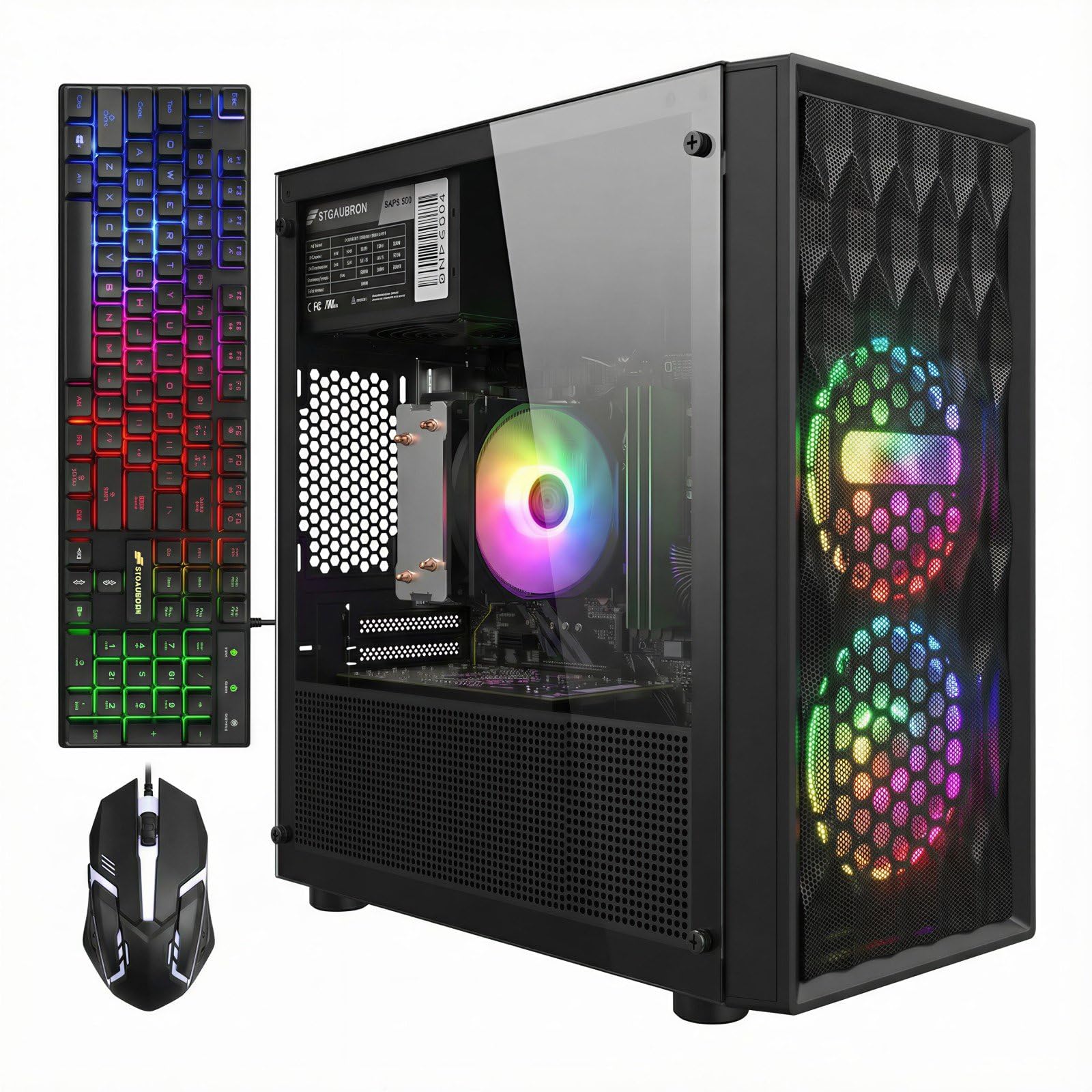 Gaming PC Computer Desktop, AMD Ryzen 5 5500 up to 4.2GHz, GeForce RTX 3050 6G, 16G DDR4, 512G SSD, WiFi 6 5G & BT 5.2, RGB Fan x2, Windows 11 Home