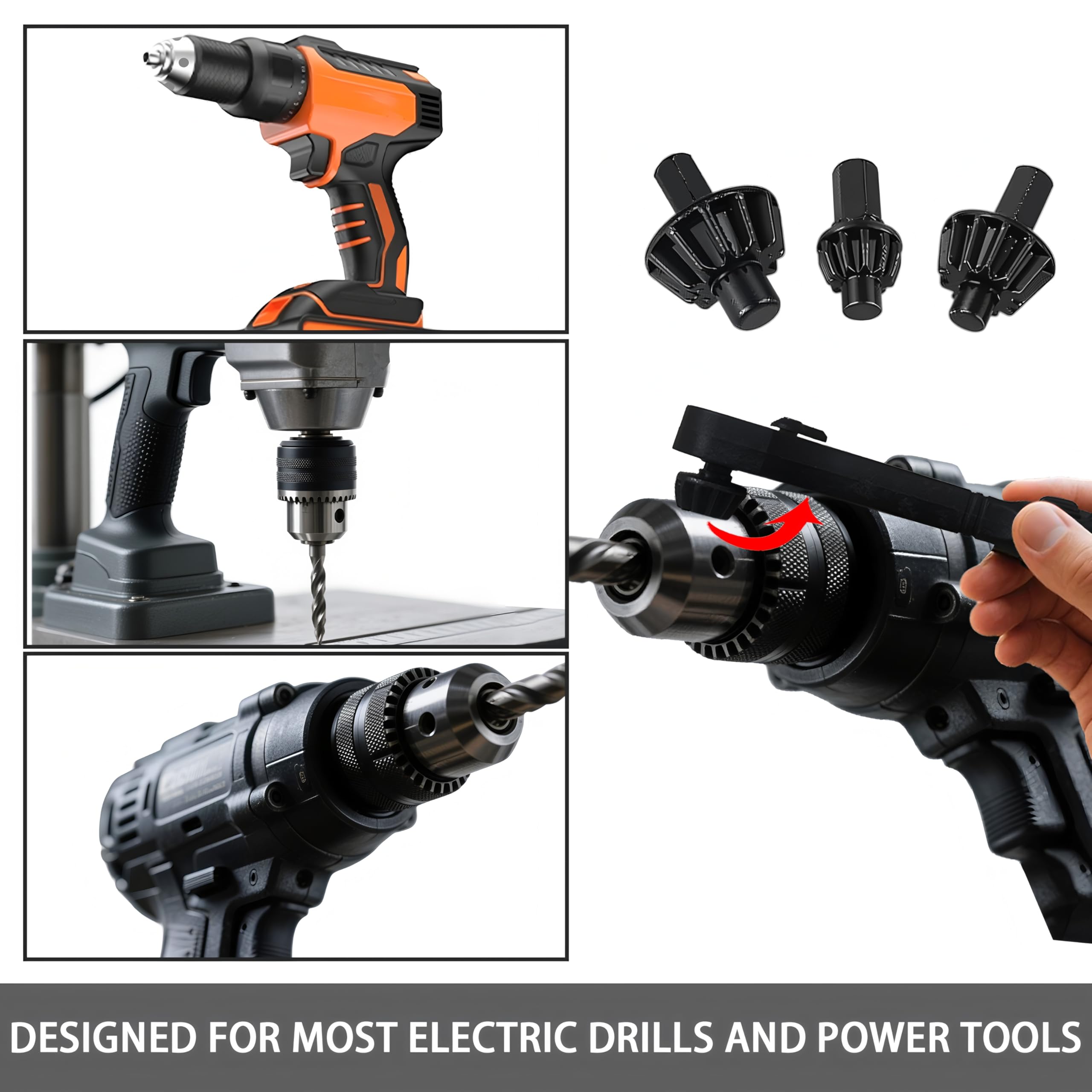 Llave de trinquete 2 en 1, llave de trinquete con 3 tamaños de enchufe y 1 par de guantes, herramienta de repuesto universal para taladros, compatible con la mayoría de taladros eléctricos y
