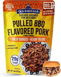 Old Hacienda Pulled BBQ Pork - Fully Cooked Shredded Real Pork with Sauce, 29g Protein, No Preservatives, BPA-Free 8oz Pouch