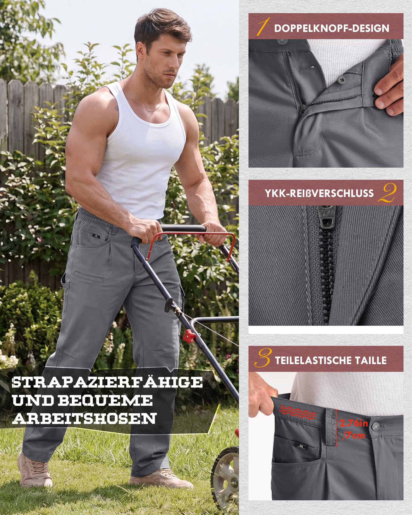 IGOLUMON Arbeitshosen Männer mit 13 Taschen Cargohose Herren Leichte Taktische Hose Herren mit Elastische Taille Verstärkt Abriebfest Gartenhose Hiking Reisen - 5